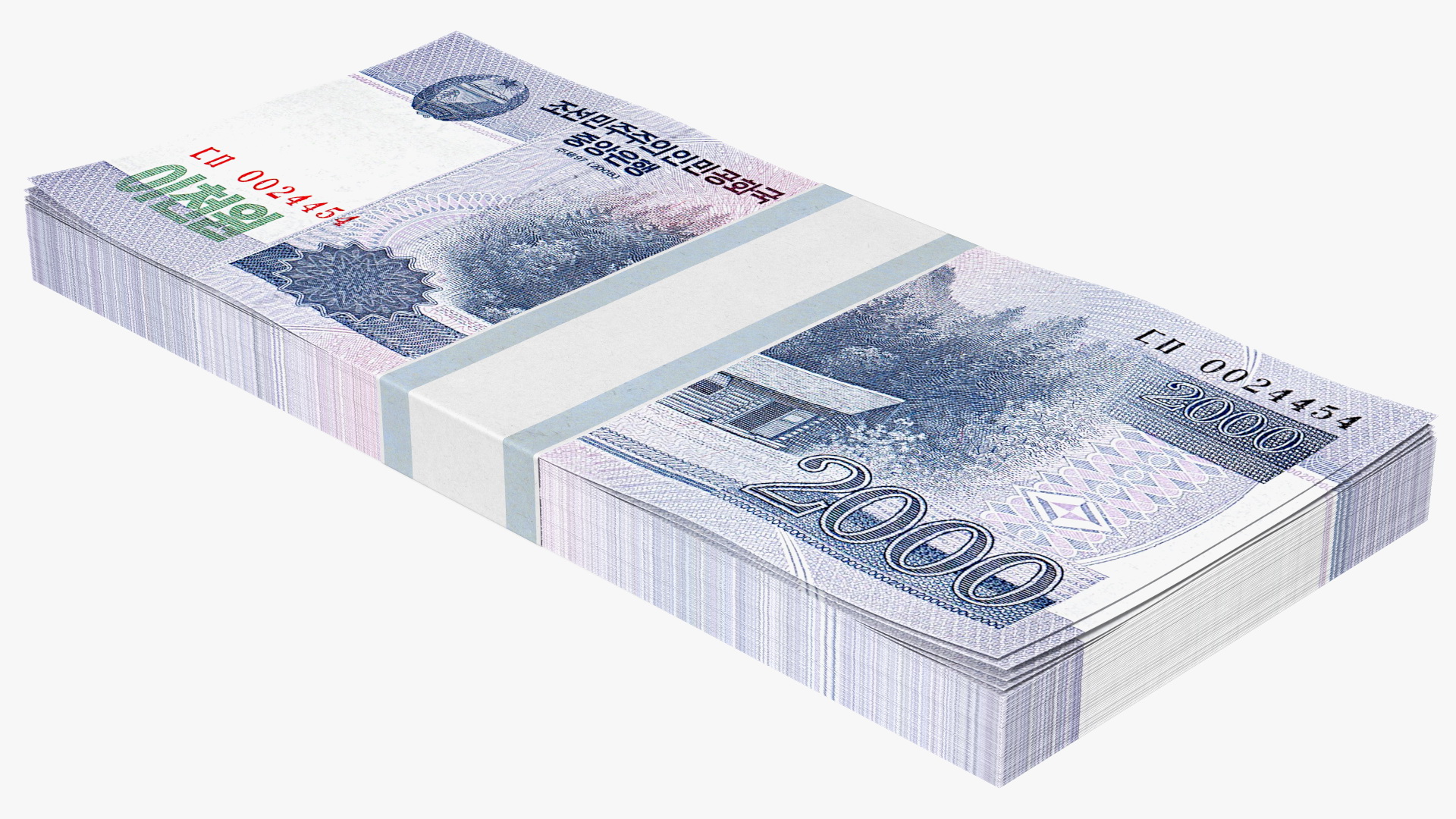 North Korea 2000 Won Banknotes Bundle 3D