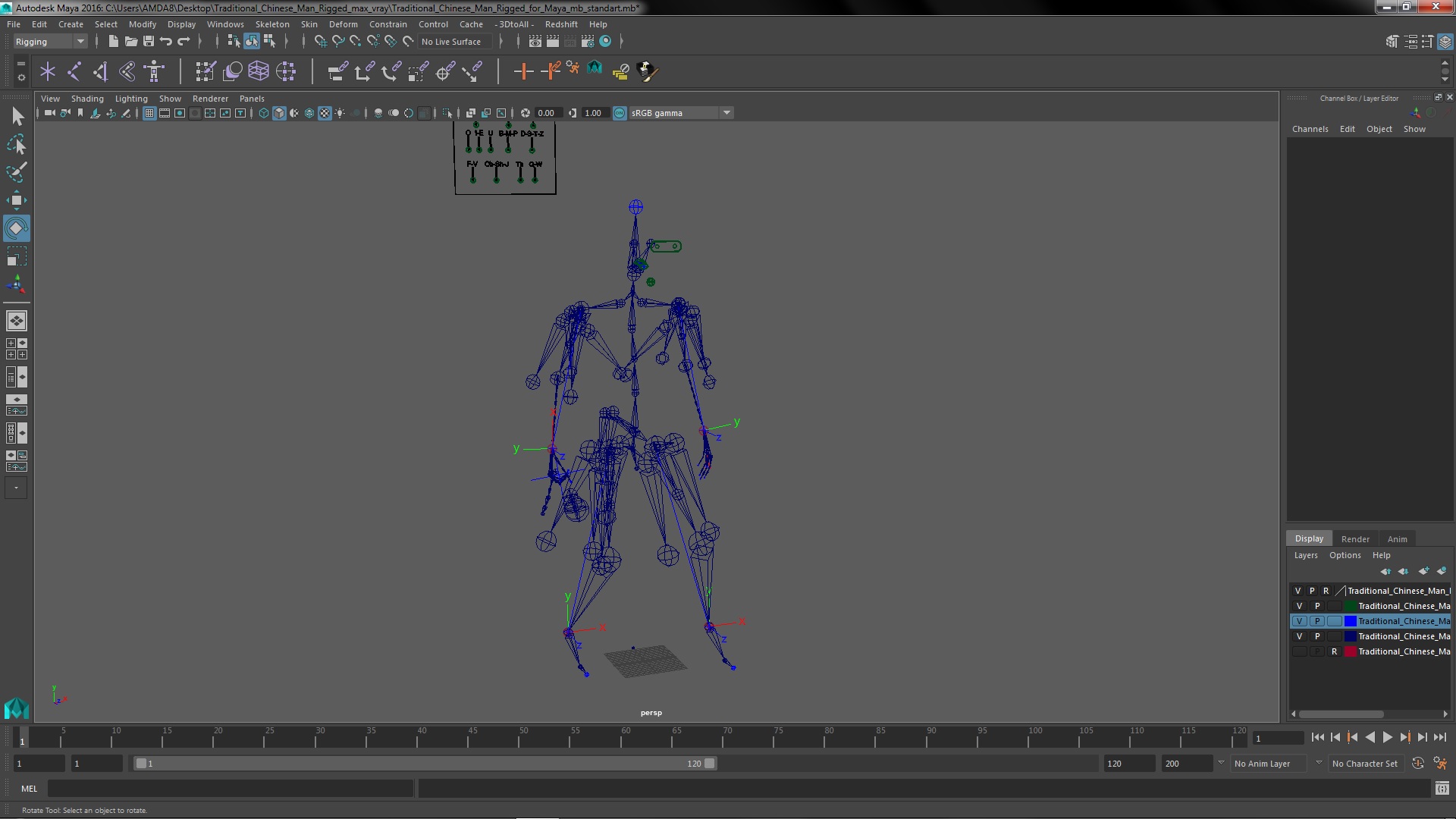 Traditional Chinese Man Rigged for Maya 3D model