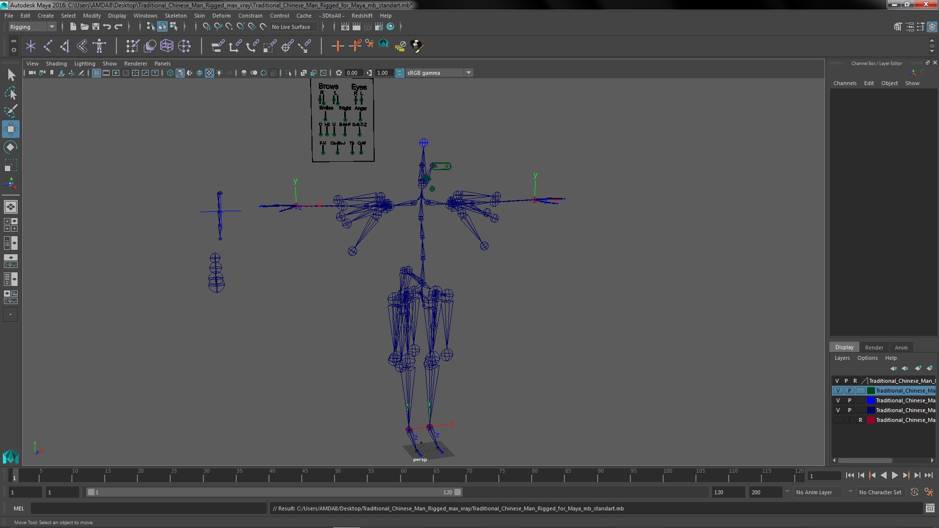 Traditional Chinese Man Rigged for Maya 3D model