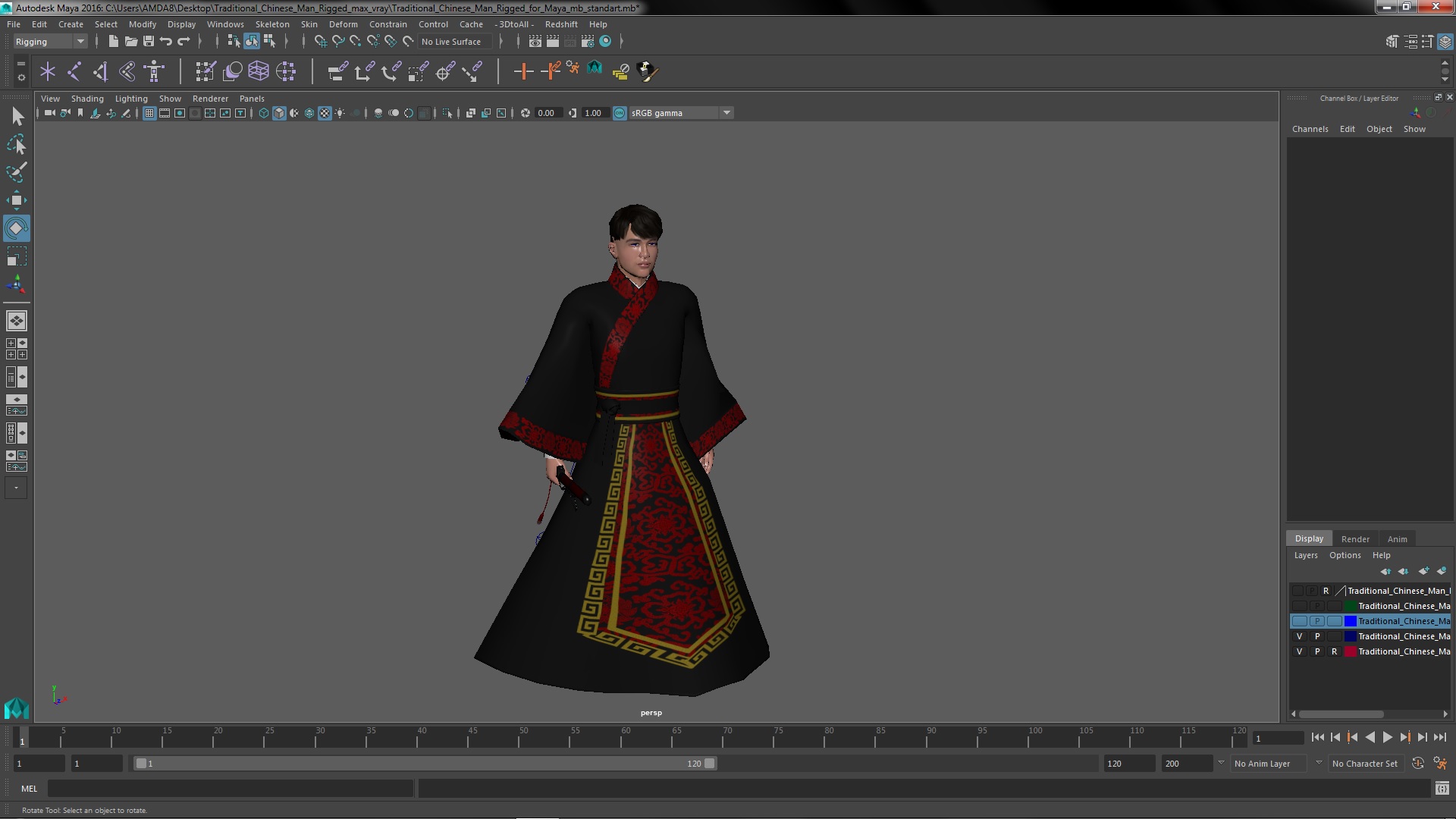 Traditional Chinese Man Rigged for Maya 3D model