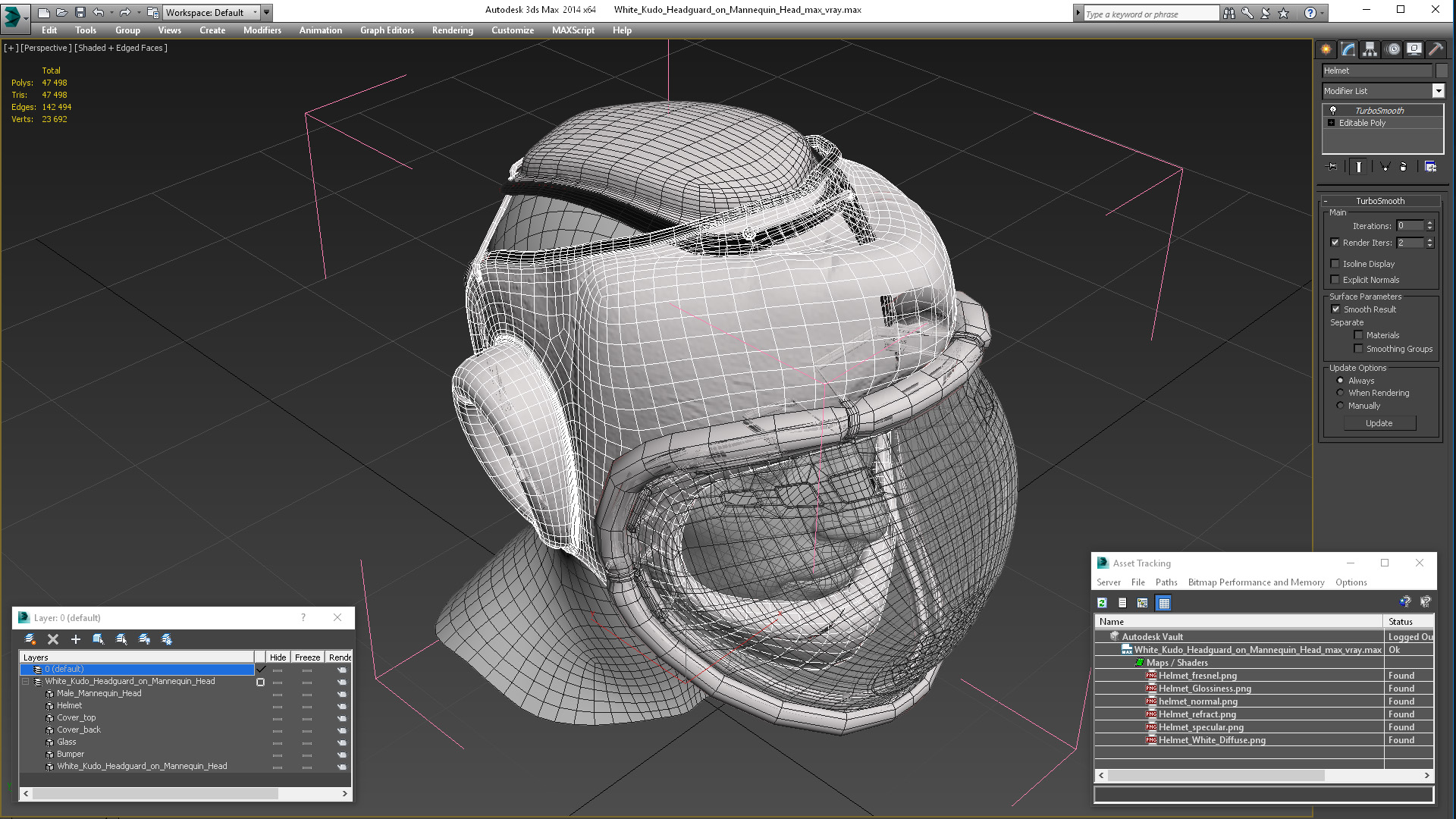 3D White Kudo Headguard on Mannequin Head model