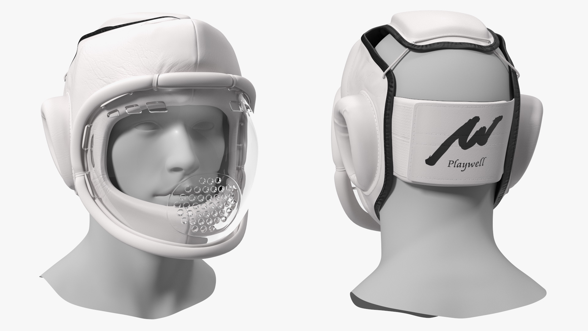 3D White Kudo Headguard on Mannequin Head model