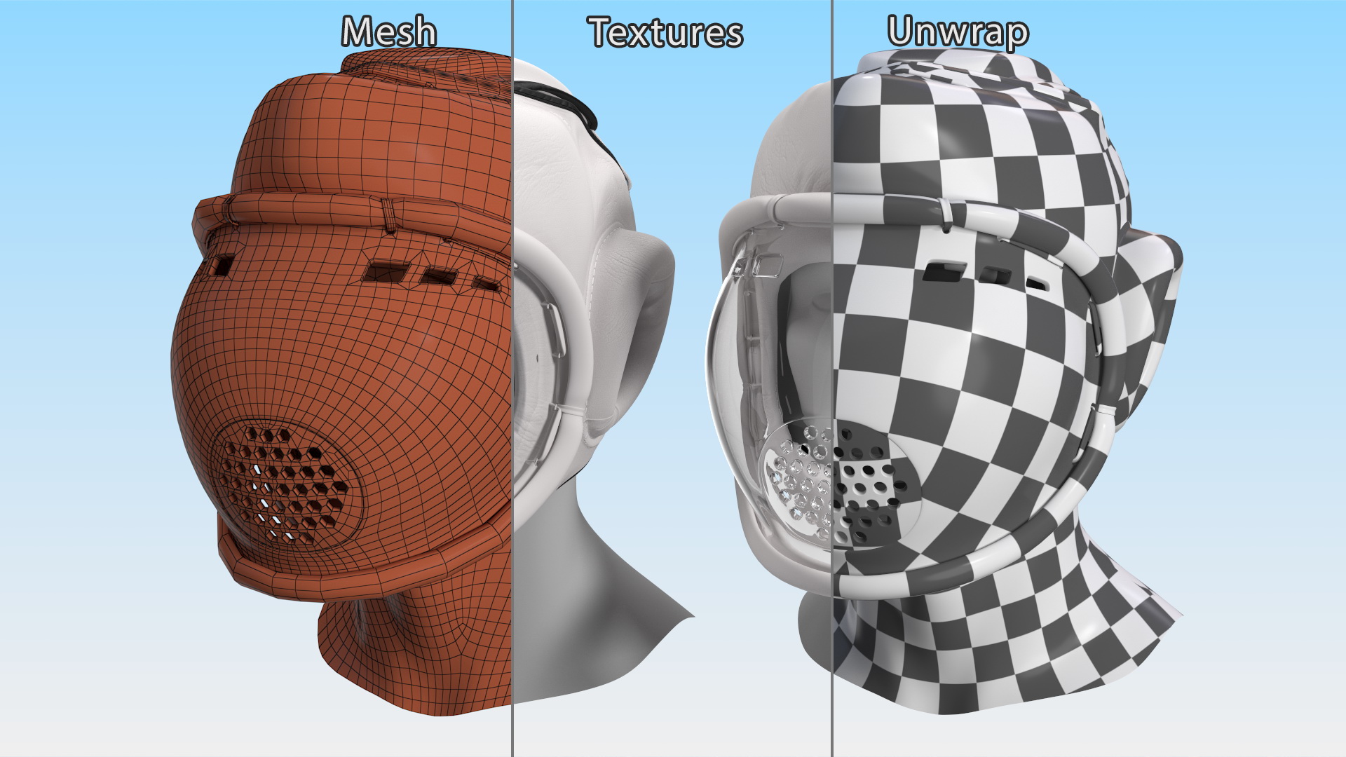 3D White Kudo Headguard on Mannequin Head model