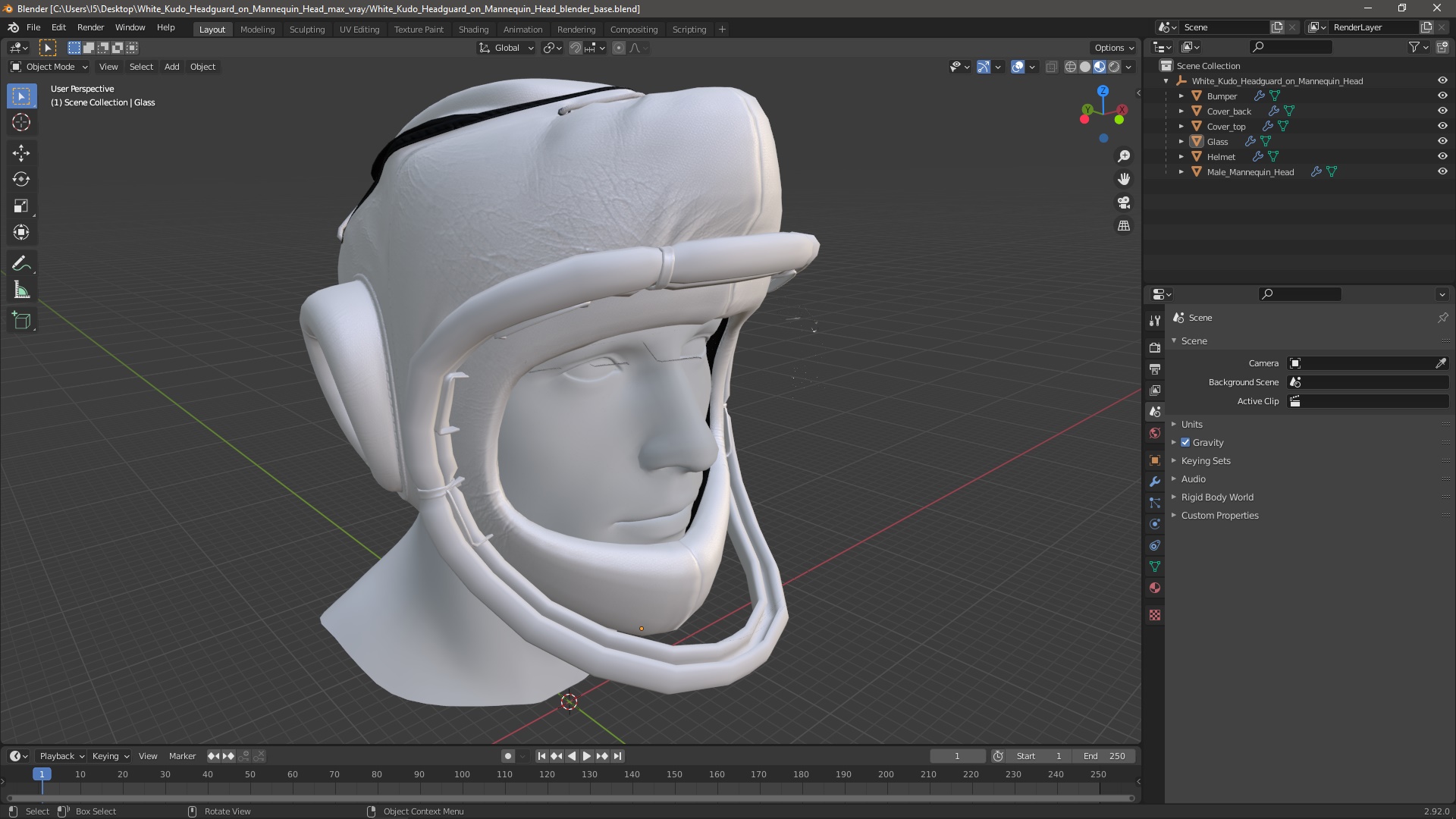 3D White Kudo Headguard on Mannequin Head model