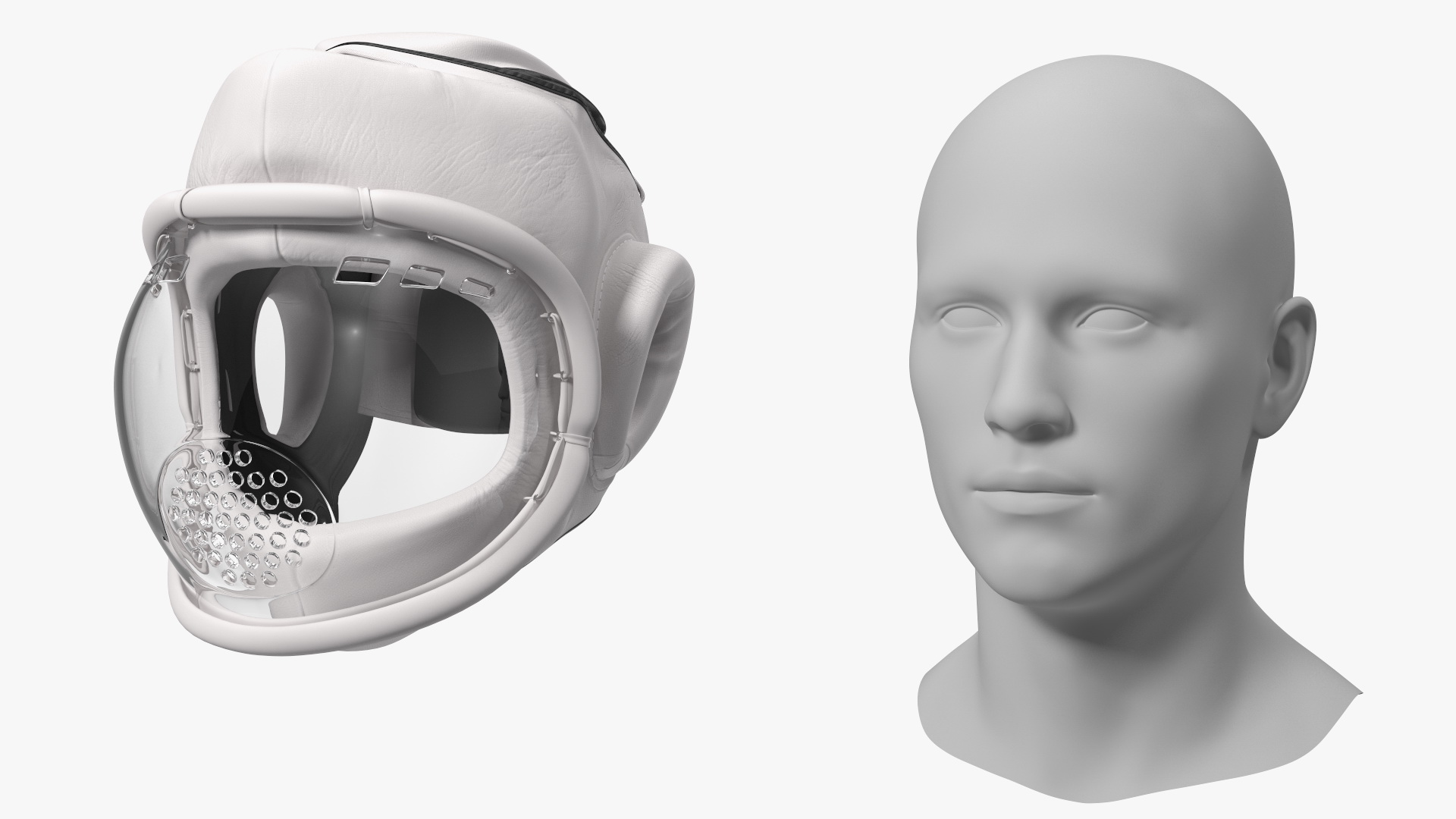 3D White Kudo Headguard on Mannequin Head model