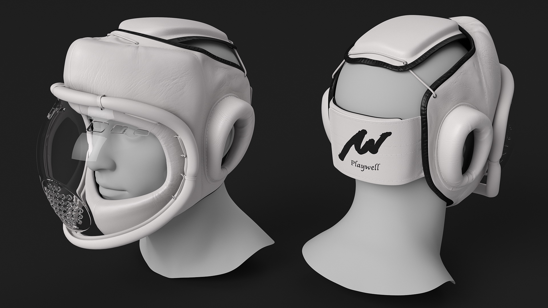 3D White Kudo Headguard on Mannequin Head model