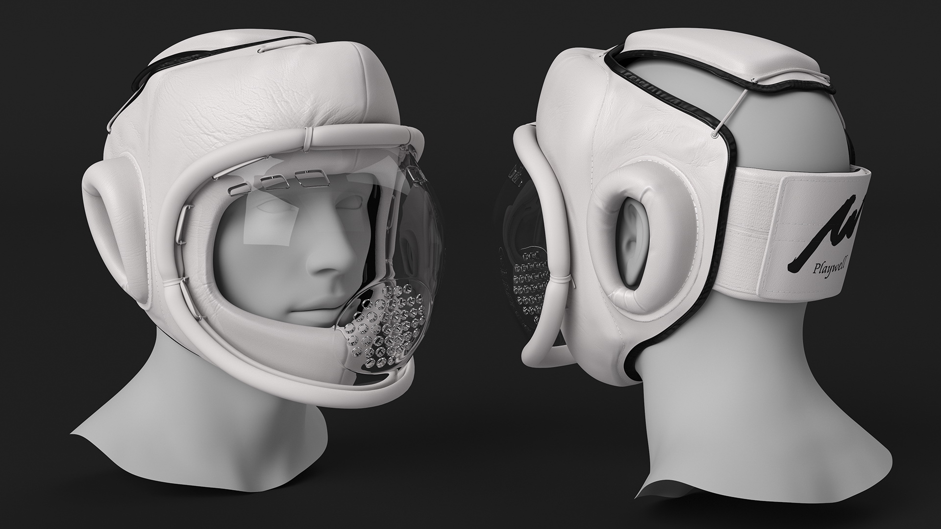 3D White Kudo Headguard on Mannequin Head model