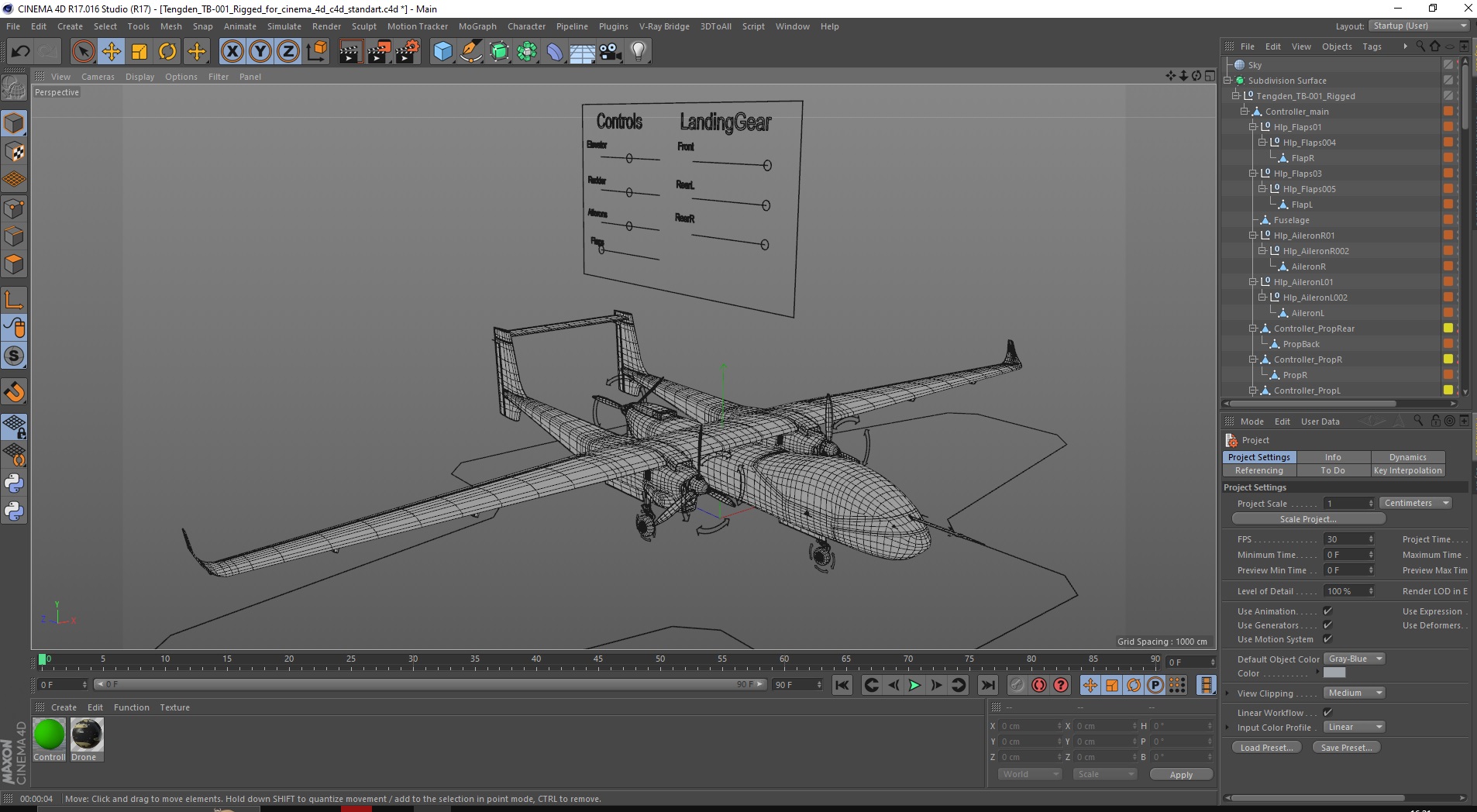 3D model Tengden TB-001 Rigged for Cinema 4D