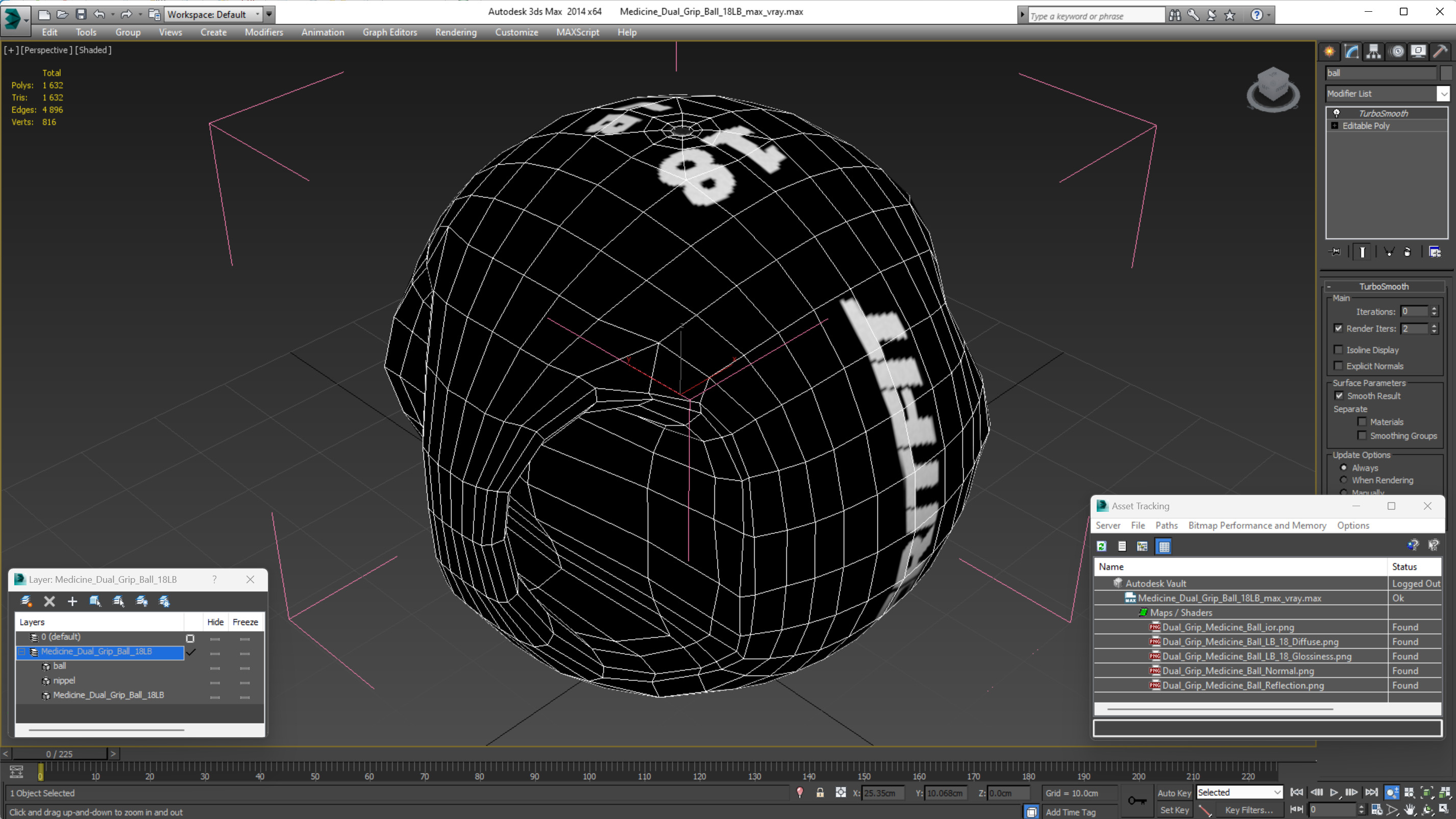 3D Medicine Dual Grip Ball 18LB model
