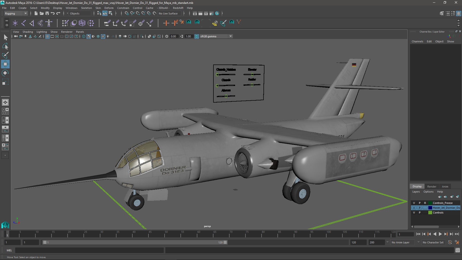 Hover Jet Dornier Do 31 Rigged for Maya 3D model