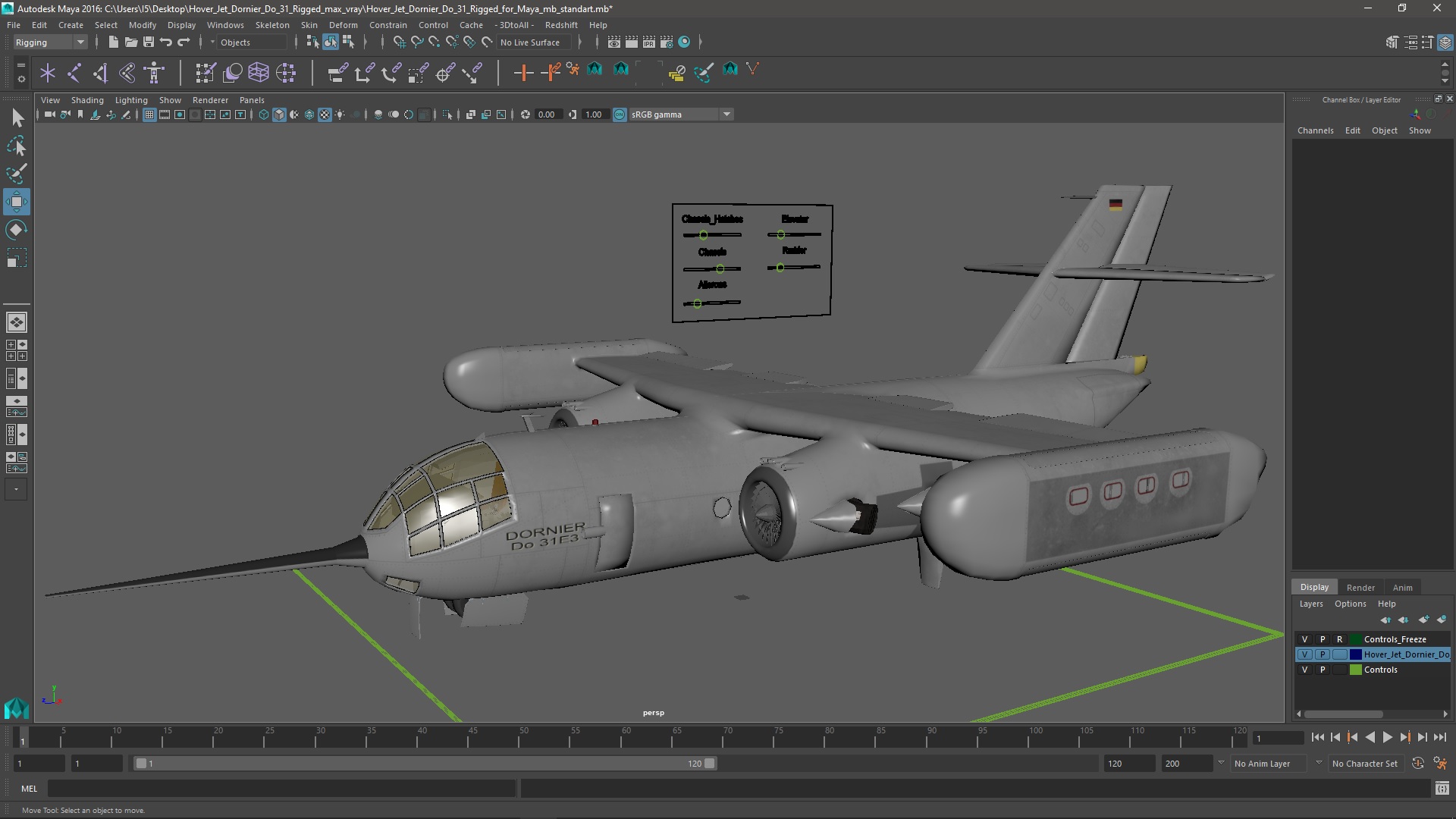 Hover Jet Dornier Do 31 Rigged for Maya 3D model