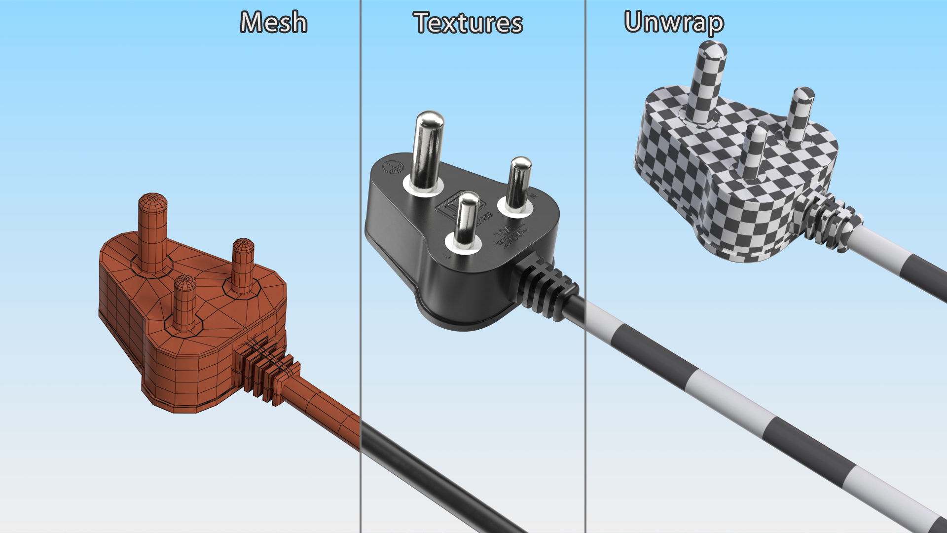 3D model Type D Electric Plug Grounded Rigged for Cinema 4D