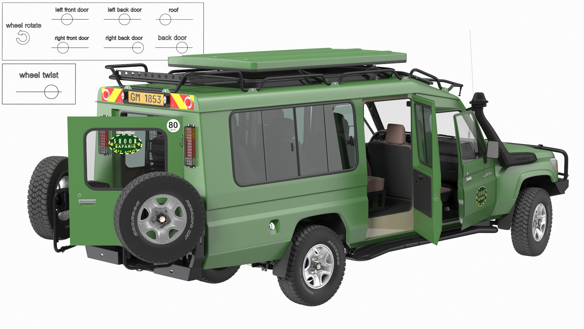 3D model Toyota Land Cruiser Safari Green Clean Rigged