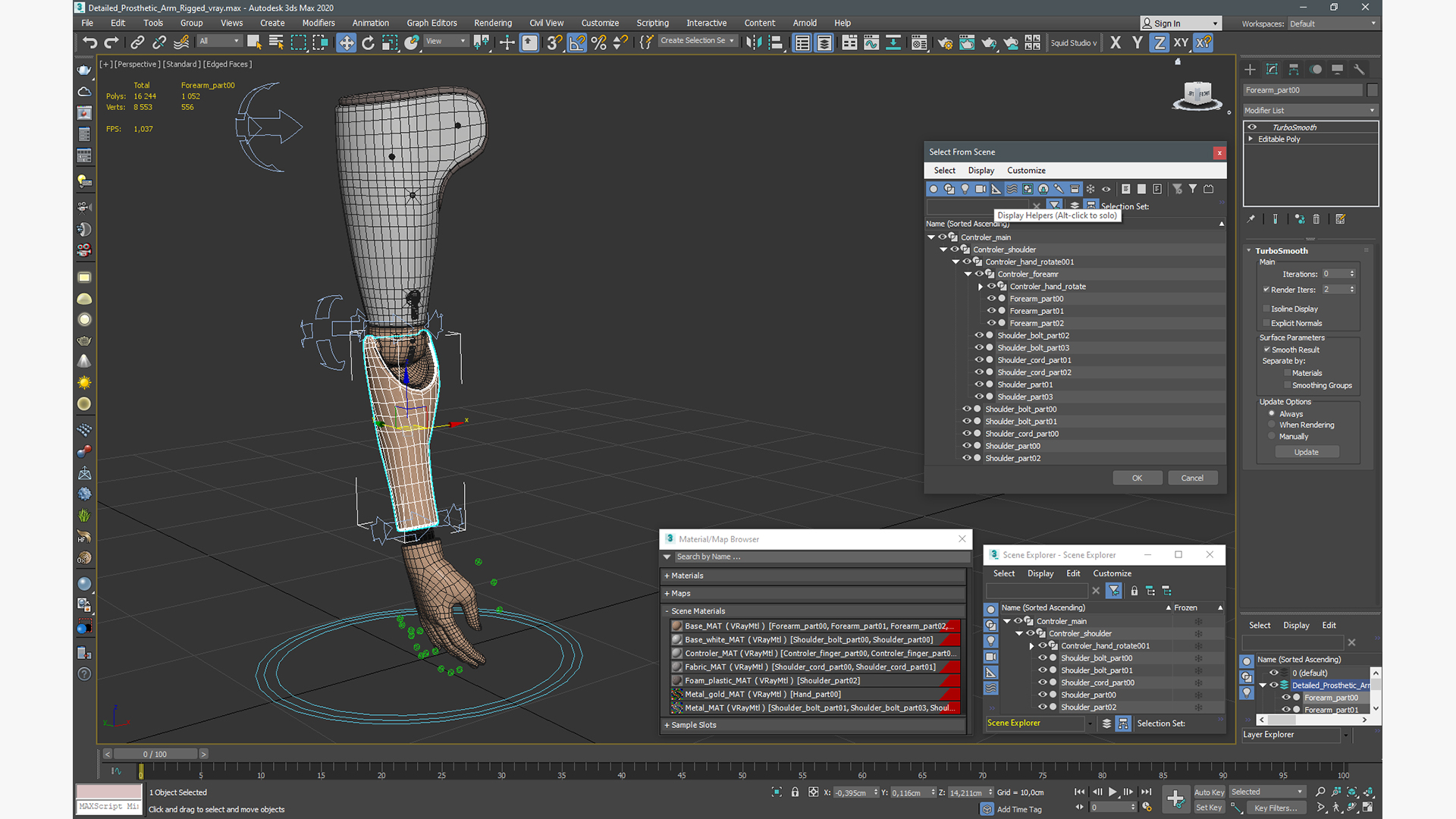 3D model Detailed Prosthetic Arm Rigged