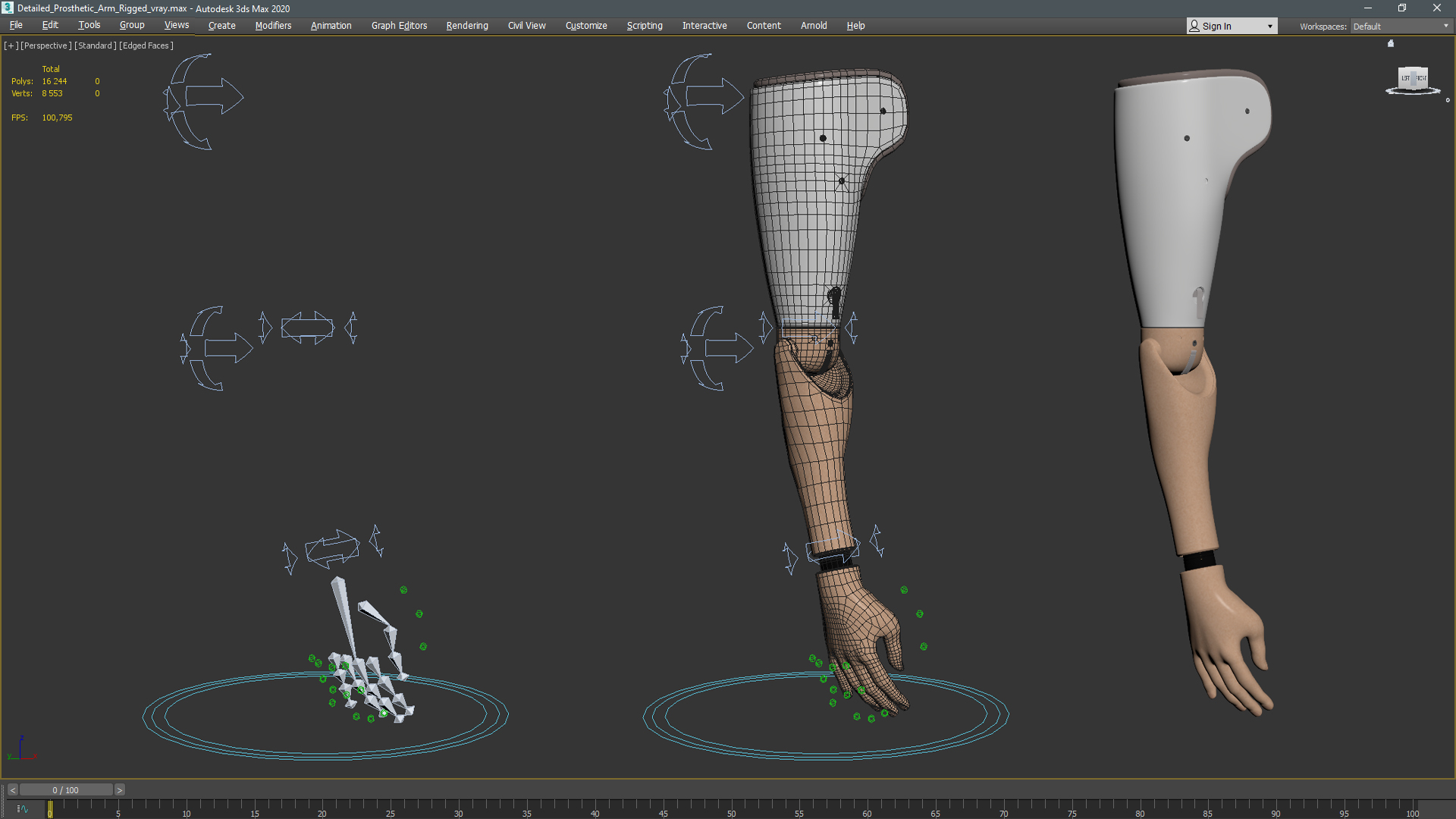 3D model Detailed Prosthetic Arm Rigged
