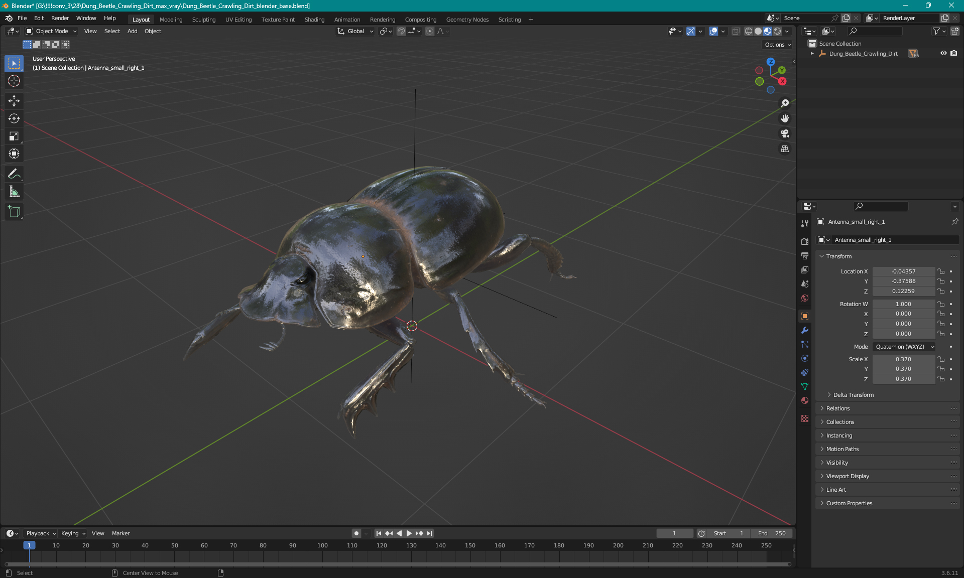 3D model Dung Beetle Crawling Dirt