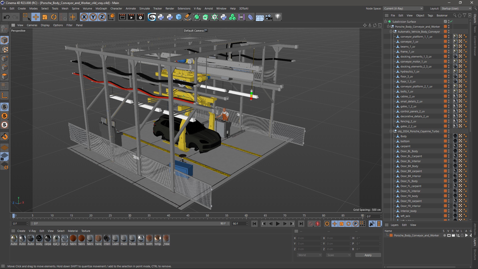 Porsche Body Conveyor and Worker 3D