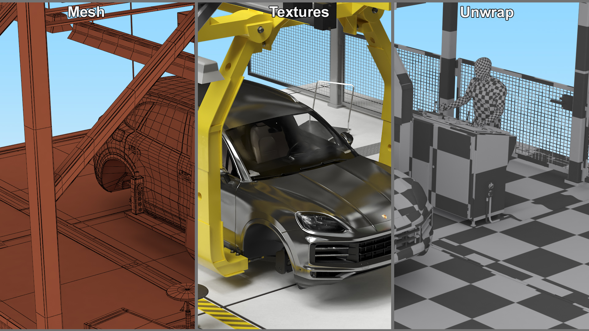 Porsche Body Conveyor and Worker 3D