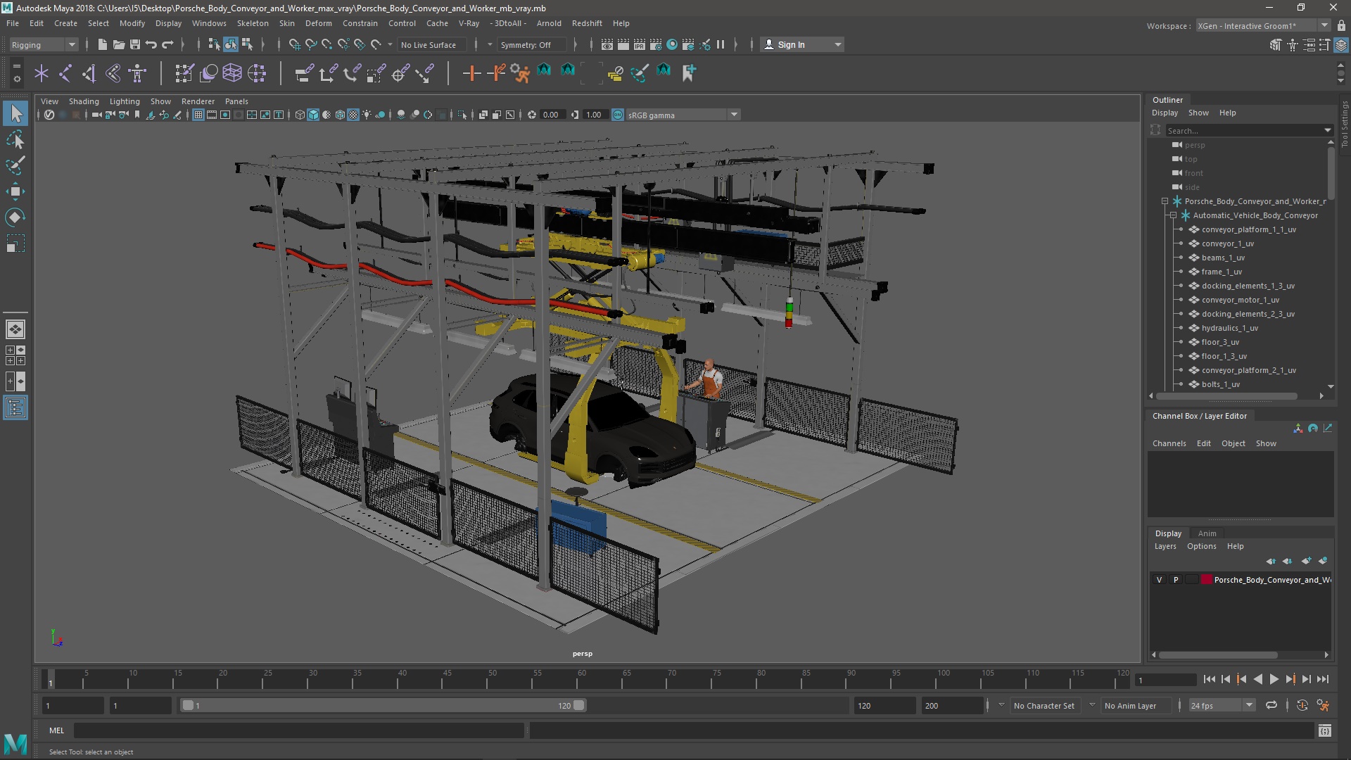 Porsche Body Conveyor and Worker 3D
