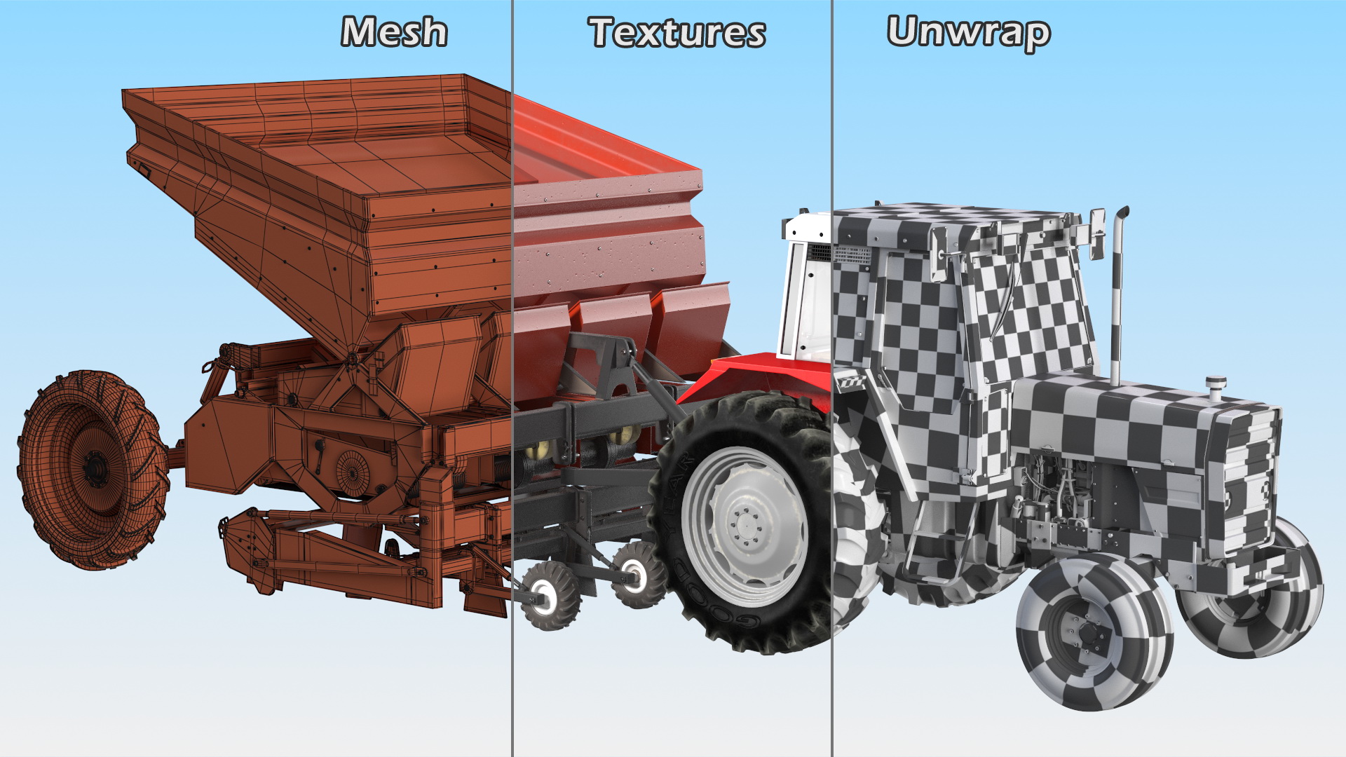 Vintage Tractor Ferguson With Potato Planter 3D model