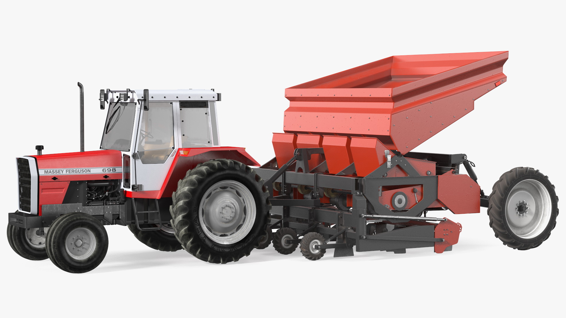 Vintage Tractor Ferguson With Potato Planter 3D model
