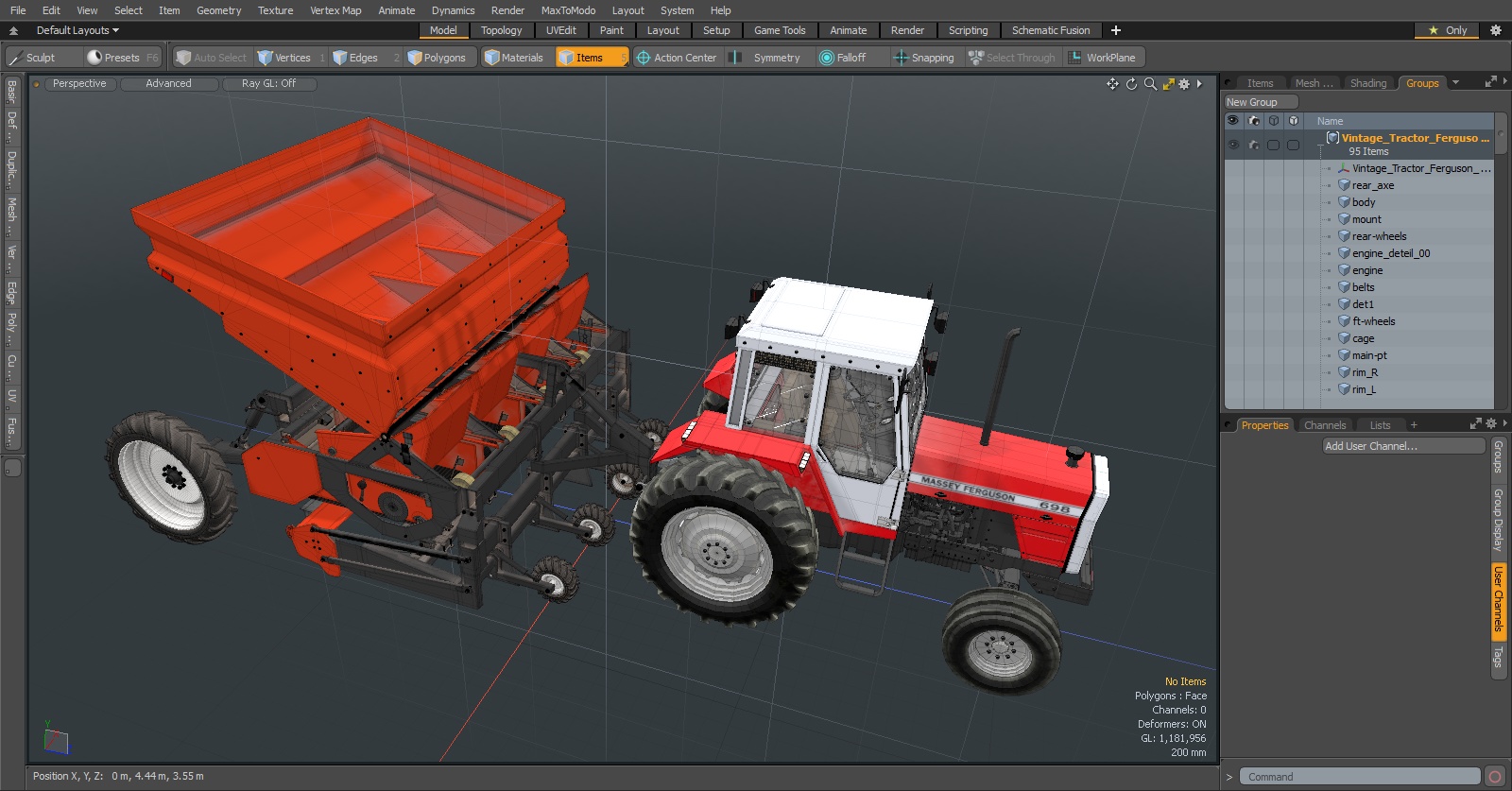 Vintage Tractor Ferguson With Potato Planter 3D model