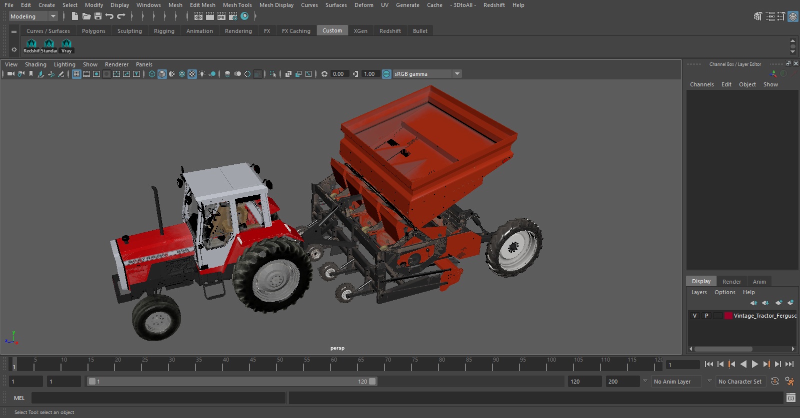 Vintage Tractor Ferguson With Potato Planter 3D model