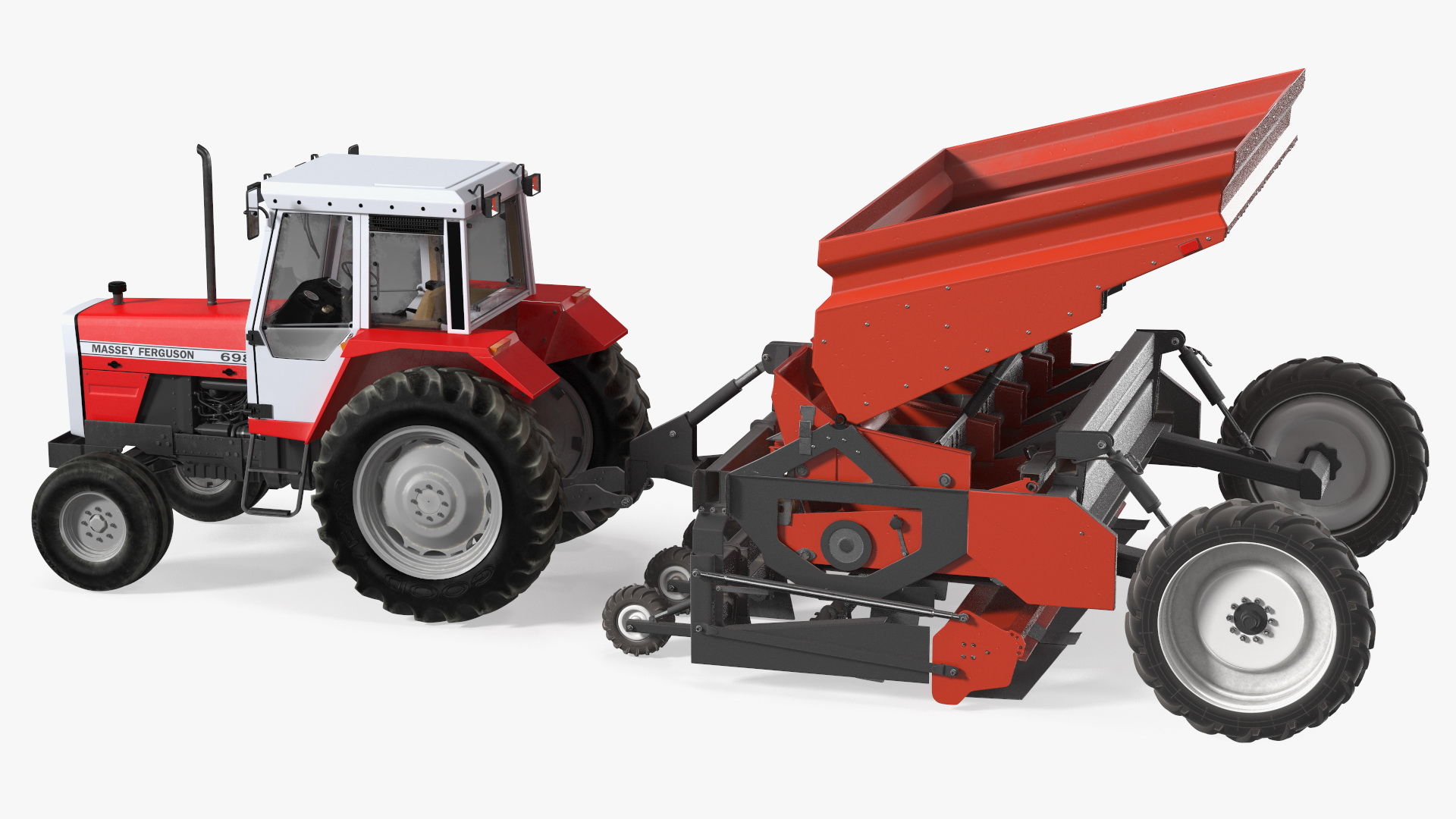 Vintage Tractor Ferguson With Potato Planter 3D model