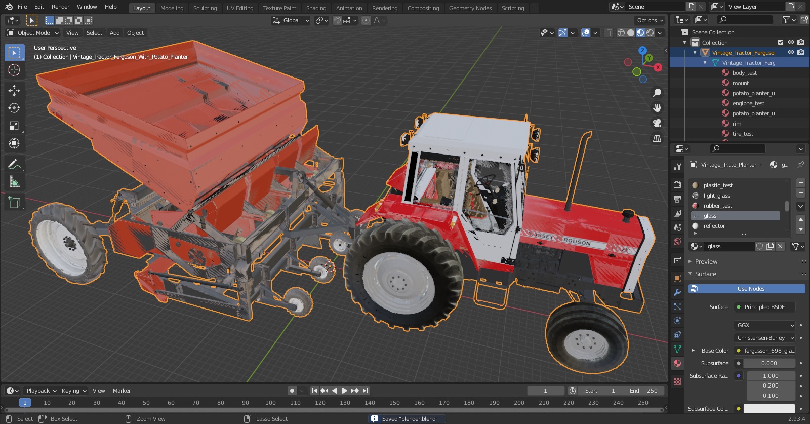Vintage Tractor Ferguson With Potato Planter 3D model