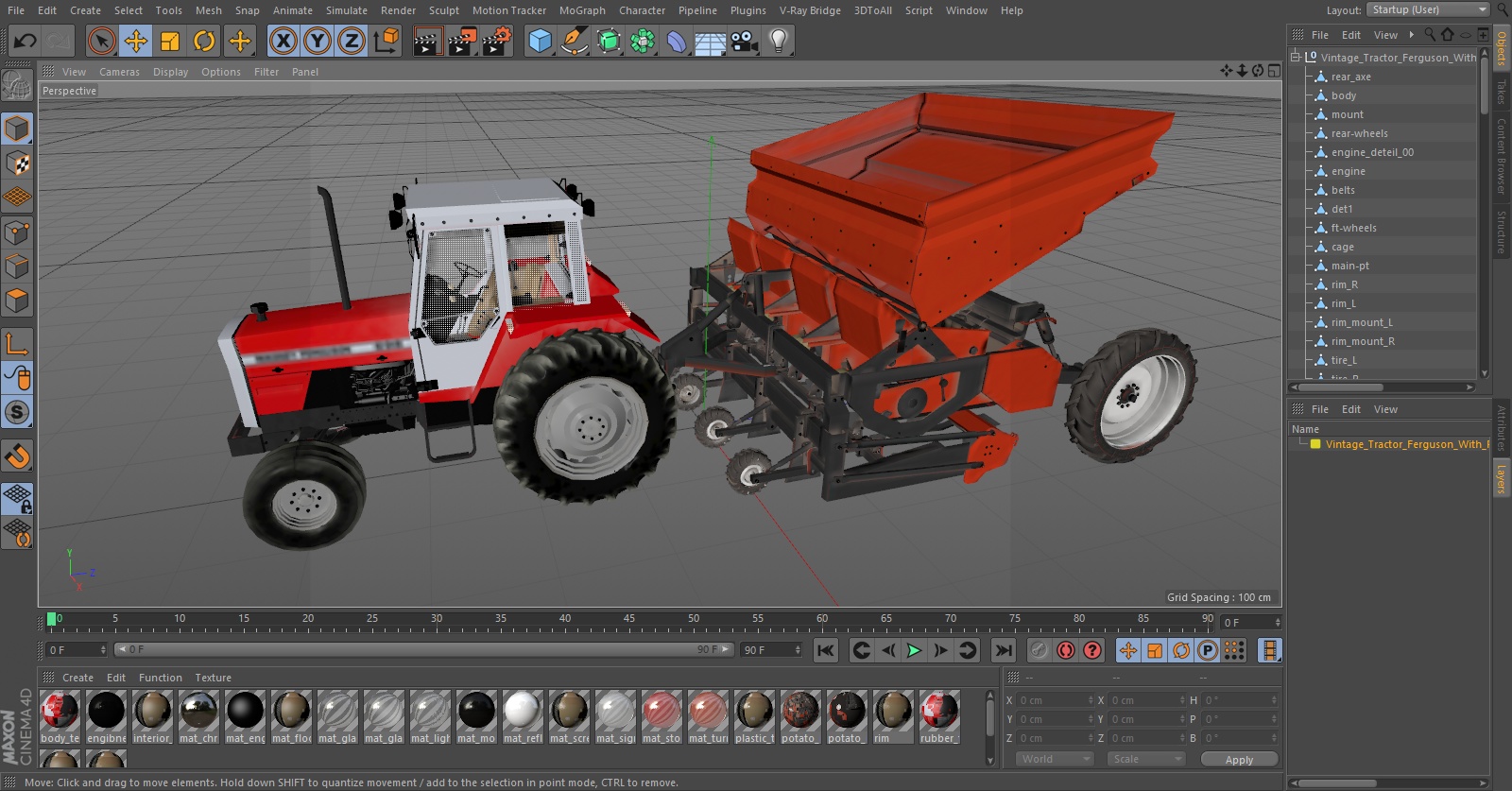 Vintage Tractor Ferguson With Potato Planter 3D model