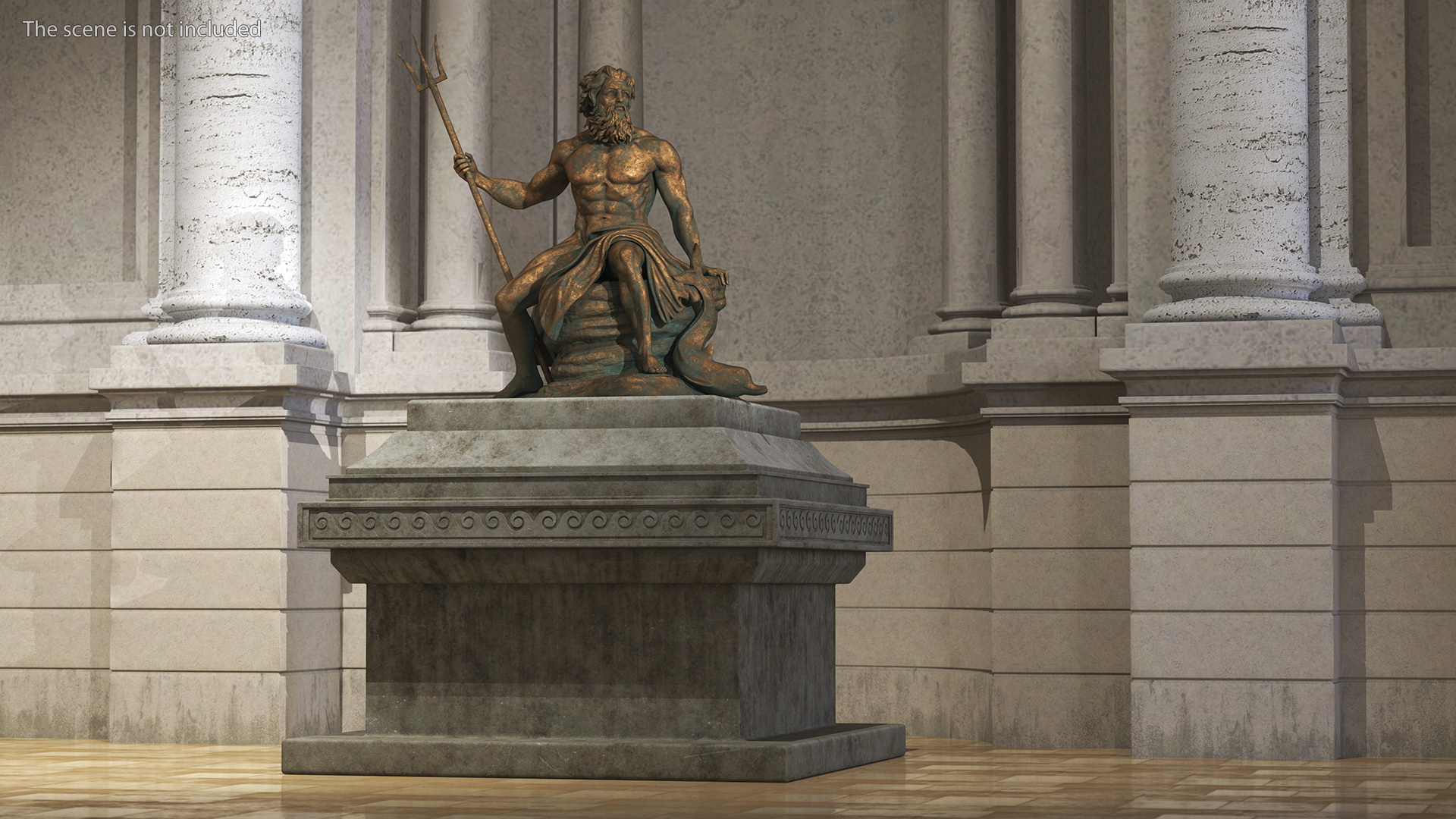 3D Poseidon Bronze Statue with Pedestal
