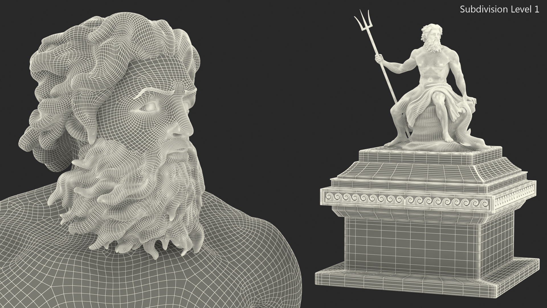 3D Poseidon Bronze Statue with Pedestal