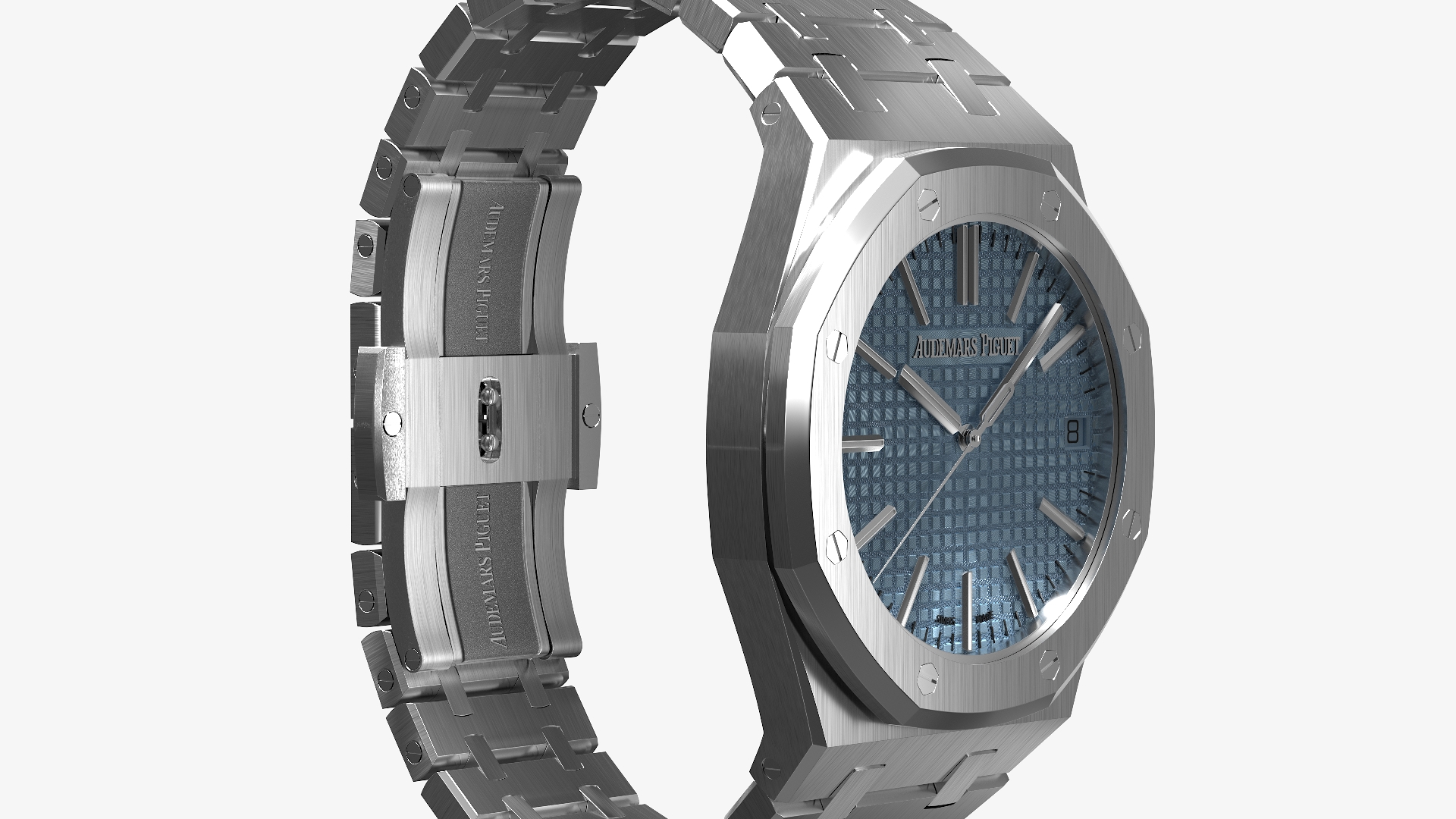 3D Audemars Piguet Royal Oak Smoked Blue White Gold Grande Tapisserie