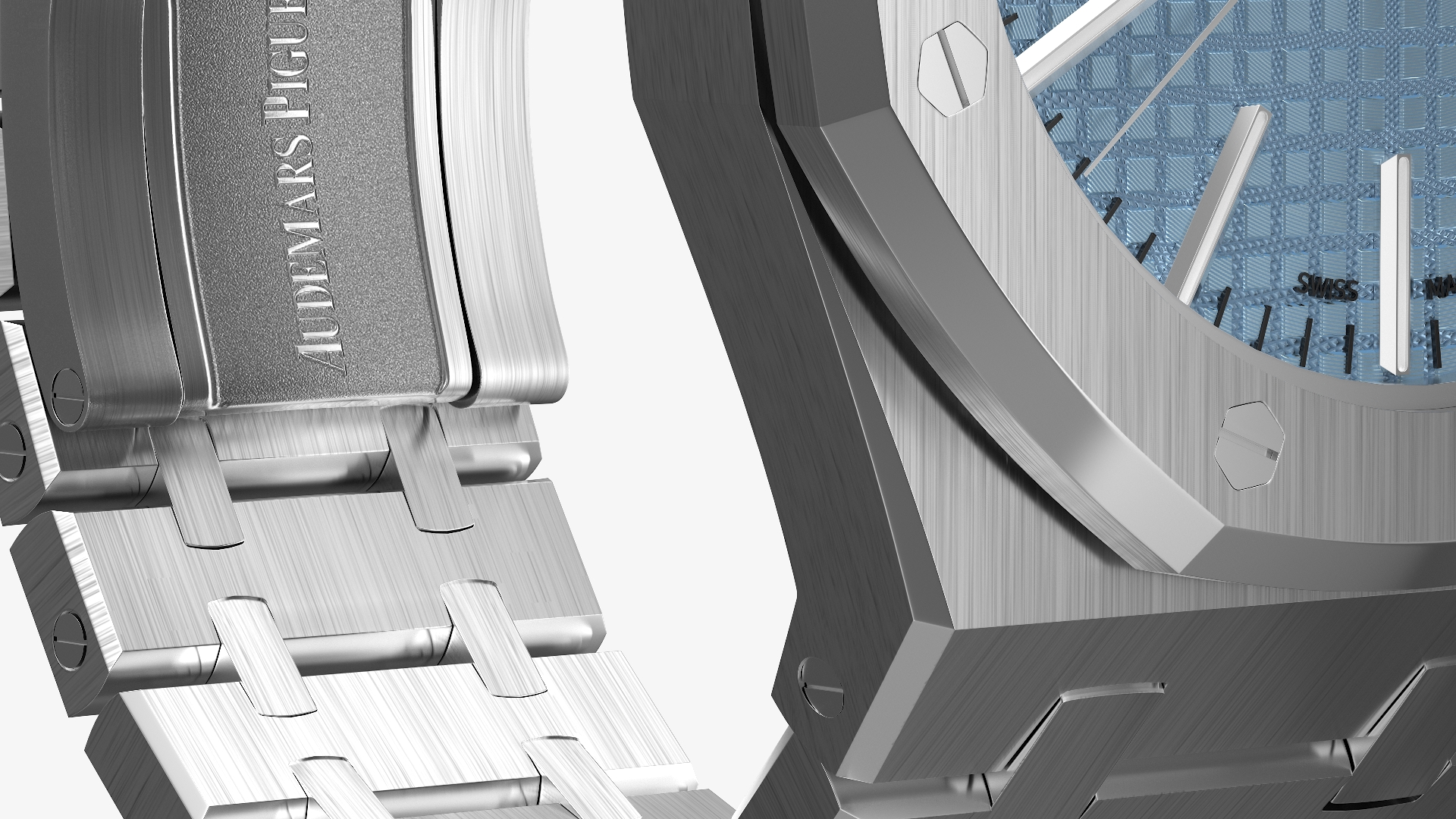 3D Audemars Piguet Royal Oak Smoked Blue White Gold Grande Tapisserie