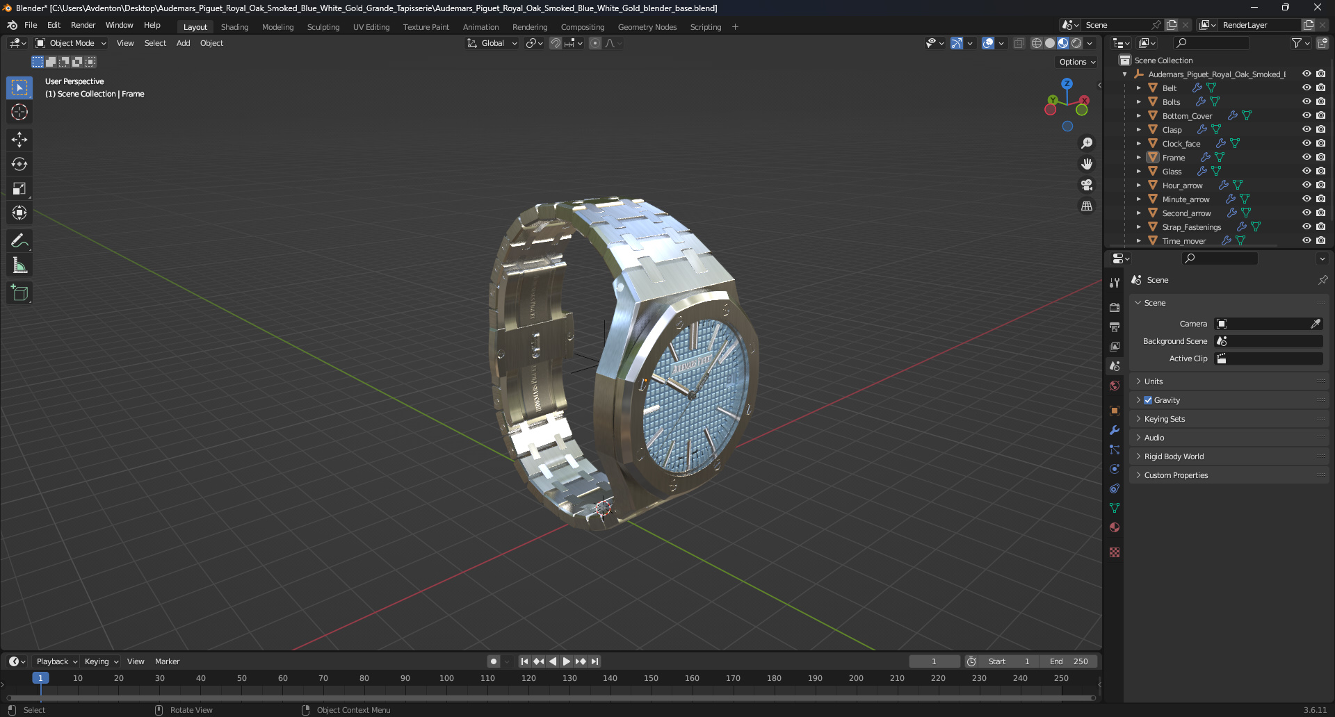3D Audemars Piguet Royal Oak Smoked Blue White Gold Grande Tapisserie