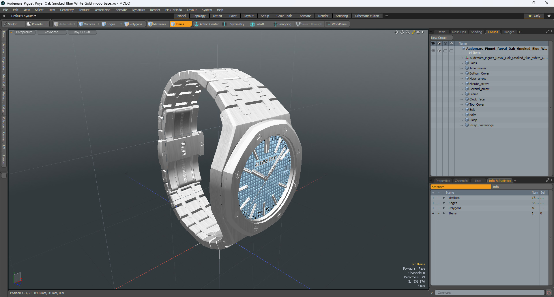 3D Audemars Piguet Royal Oak Smoked Blue White Gold Grande Tapisserie