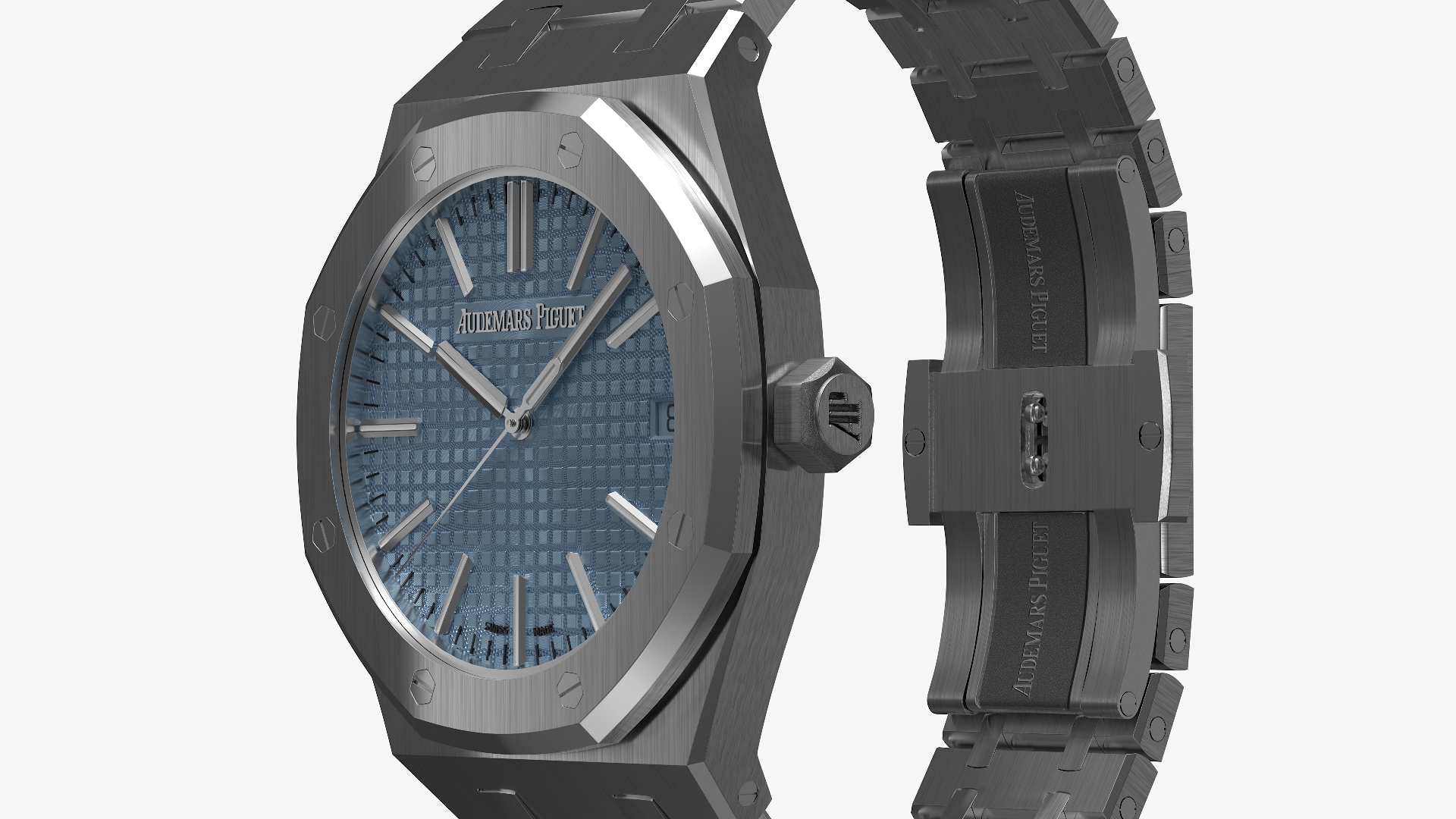 3D Audemars Piguet Royal Oak Smoked Blue White Gold Grande Tapisserie