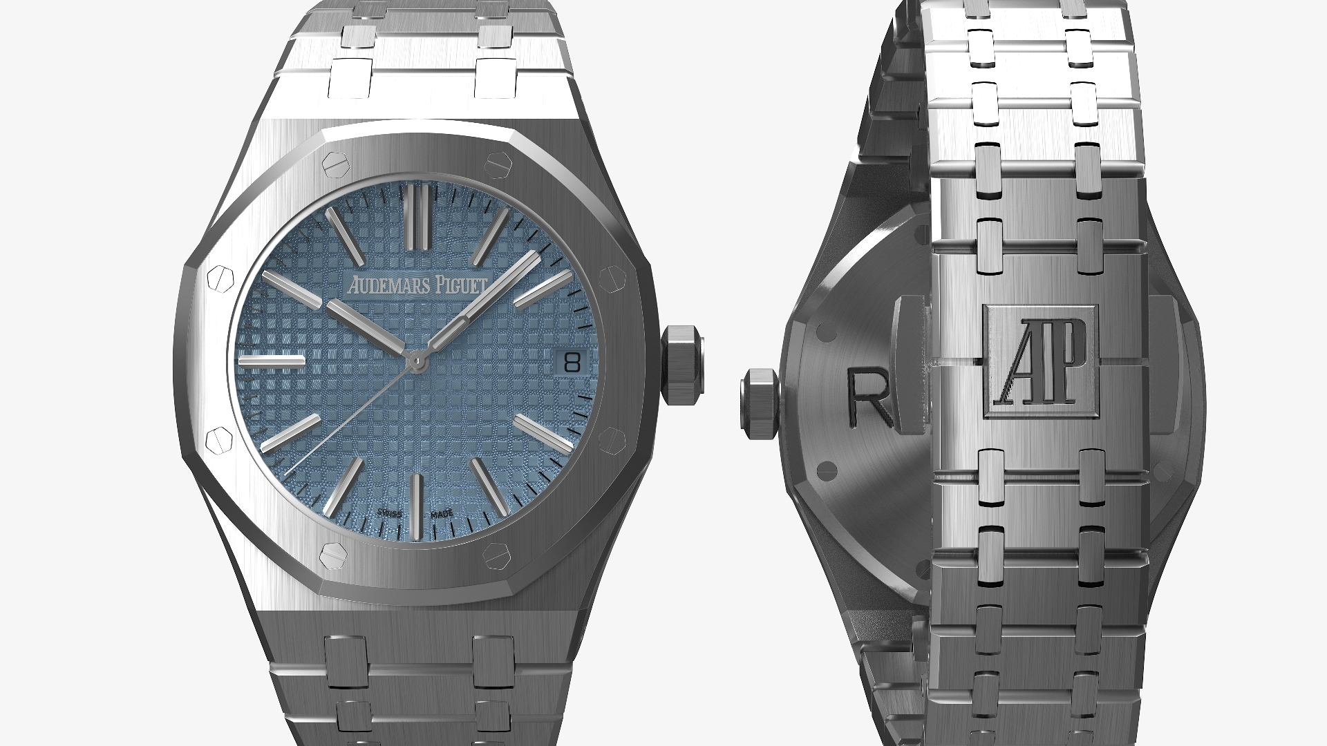 3D Audemars Piguet Royal Oak Smoked Blue White Gold Grande Tapisserie