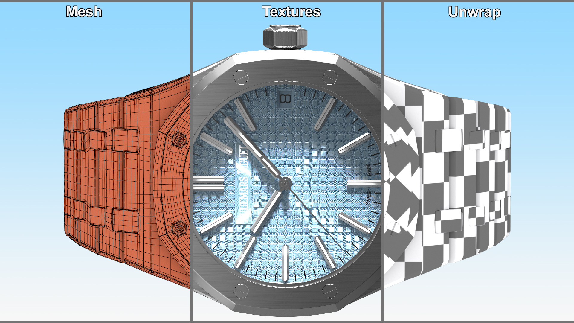 3D Audemars Piguet Royal Oak Smoked Blue White Gold Grande Tapisserie