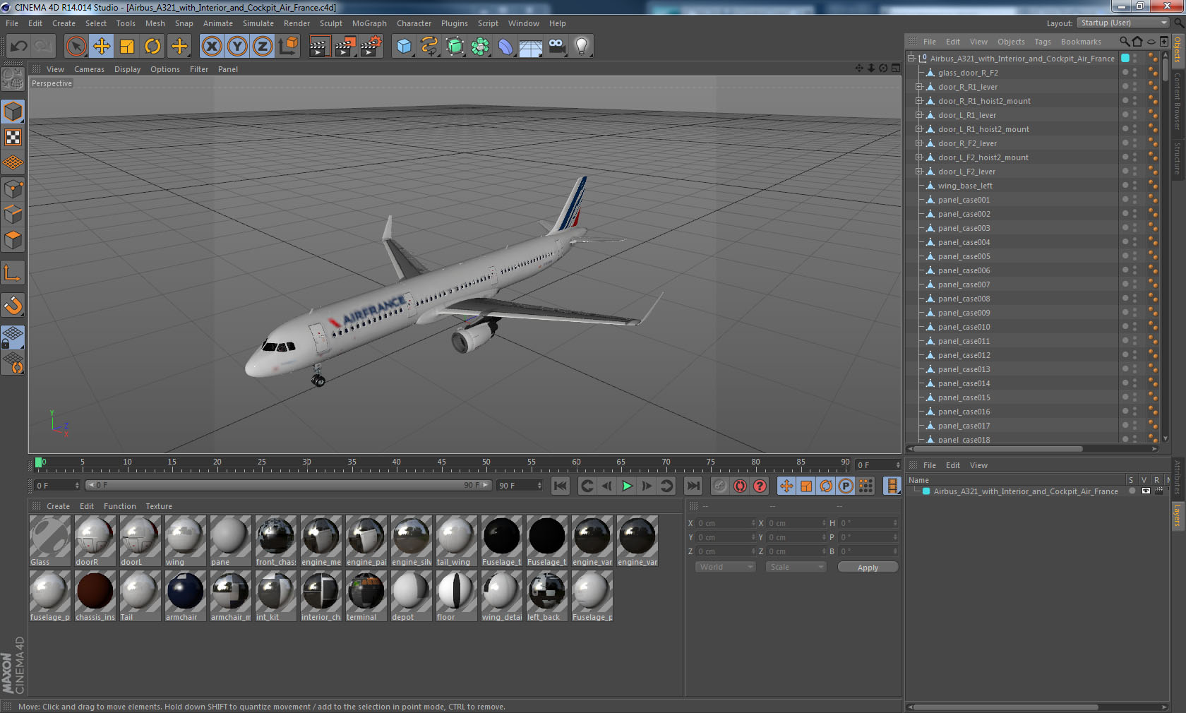 3D Airbus A321 with Interior and Cockpit Air France model