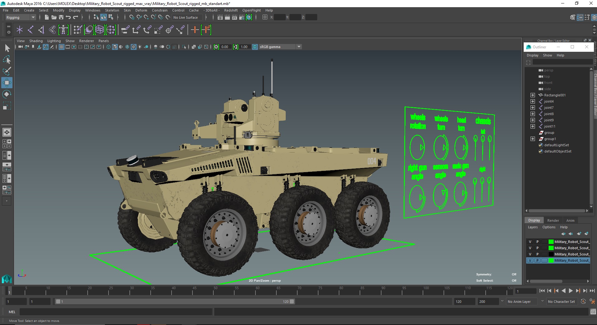 3D Military Robot Scout Rigged for Maya
