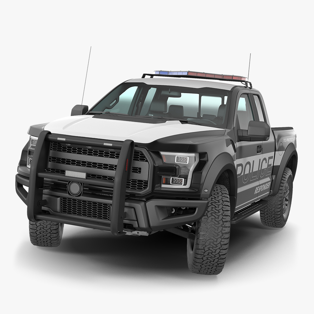 Police Pickup Truck Rigged 3D Model