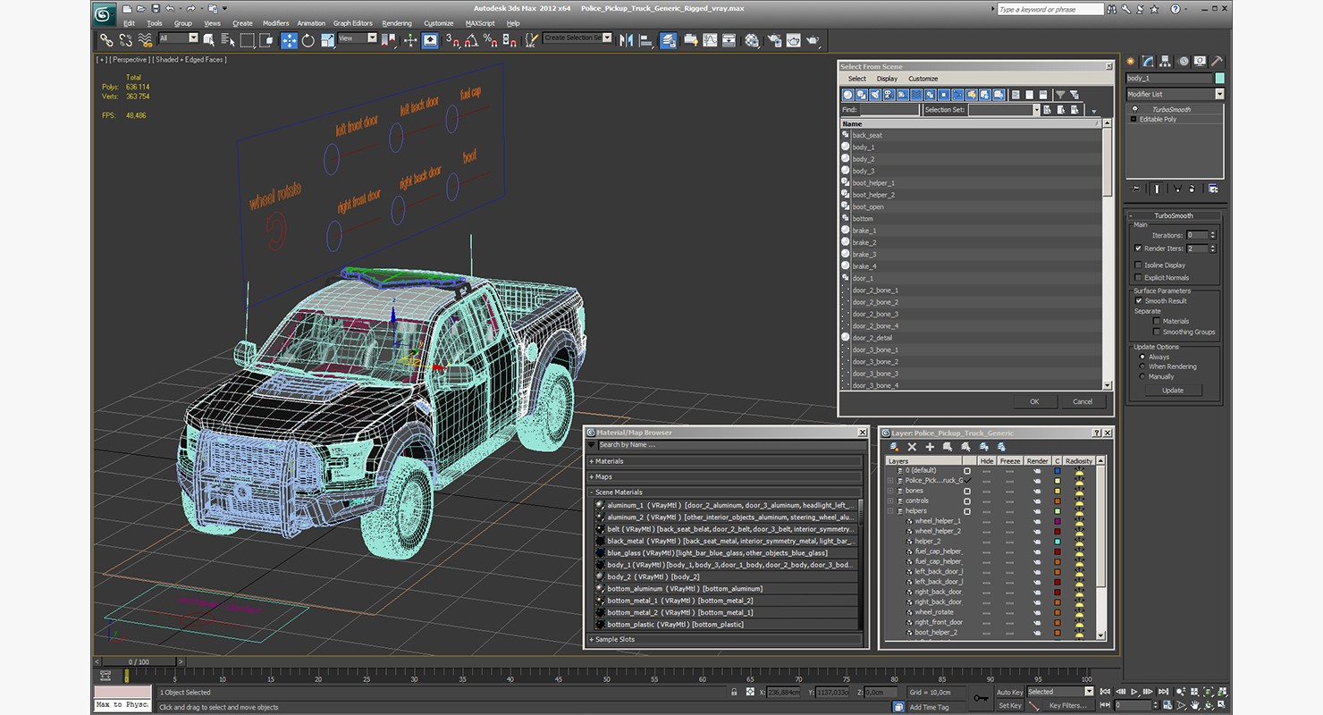 Police Pickup Truck Generic Rigged 3D model