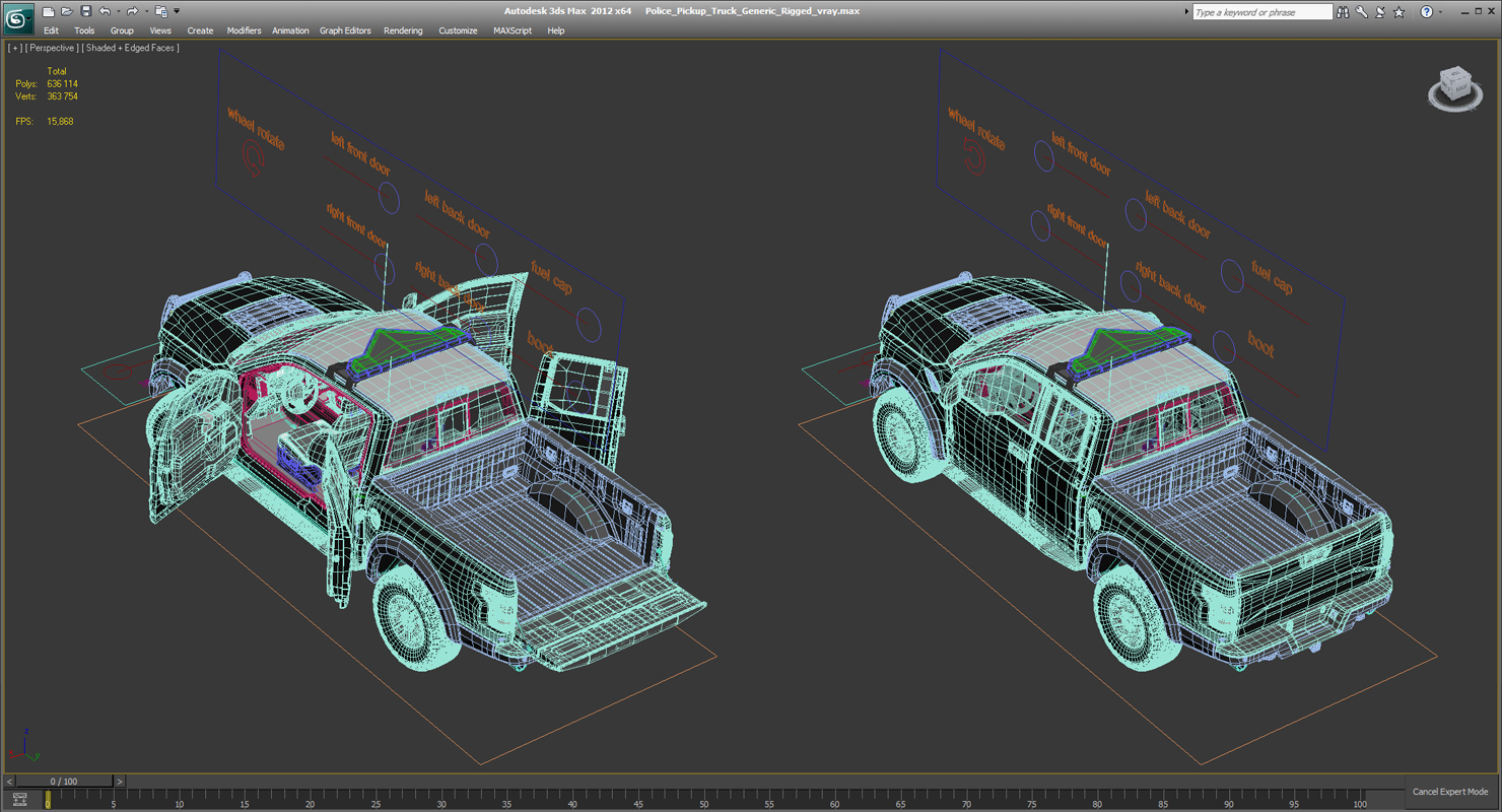 Police Pickup Truck Generic Rigged 3D model