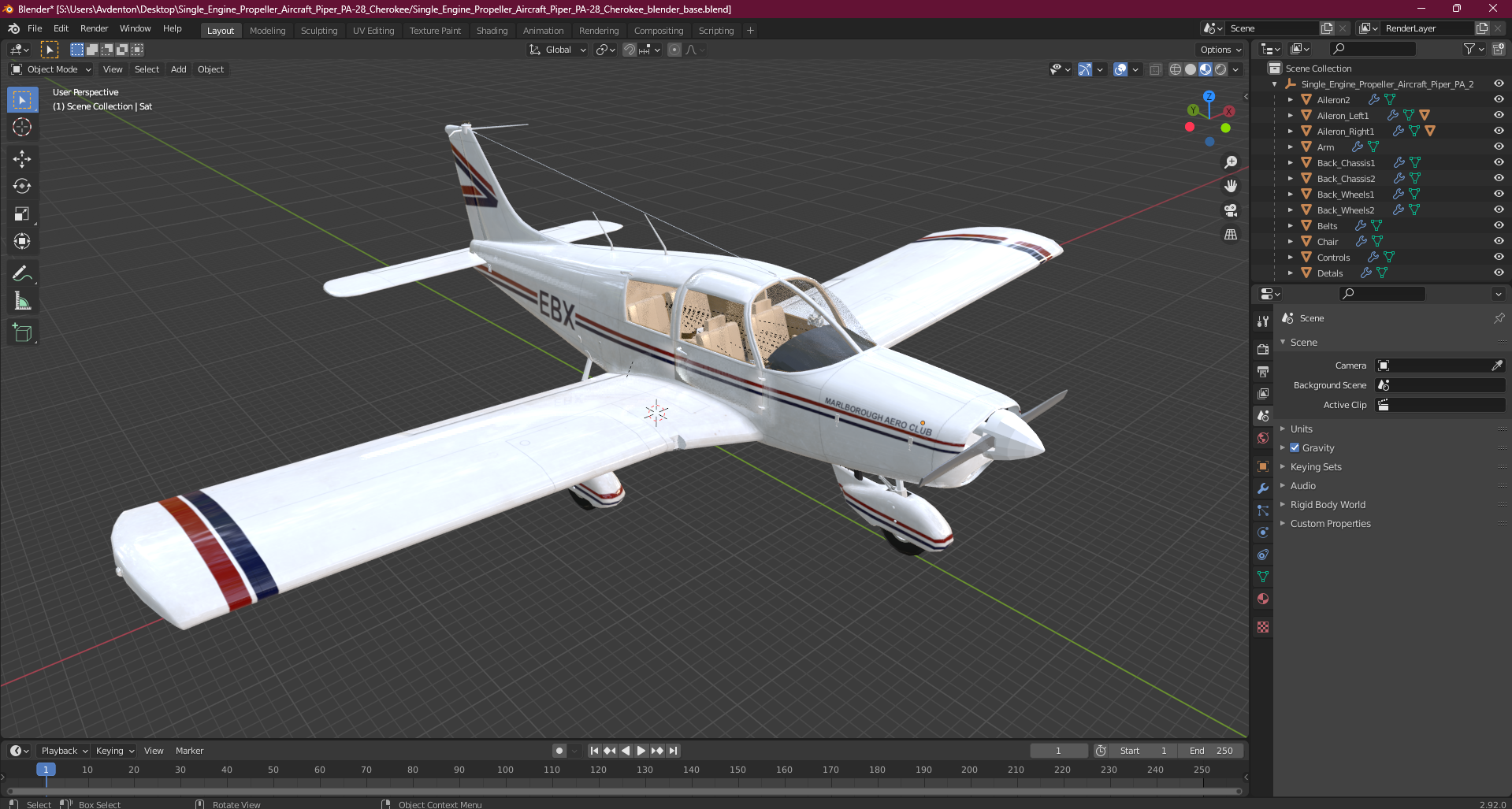3D Single Engine Propeller Aircraft Piper PA-28 Cherokee model