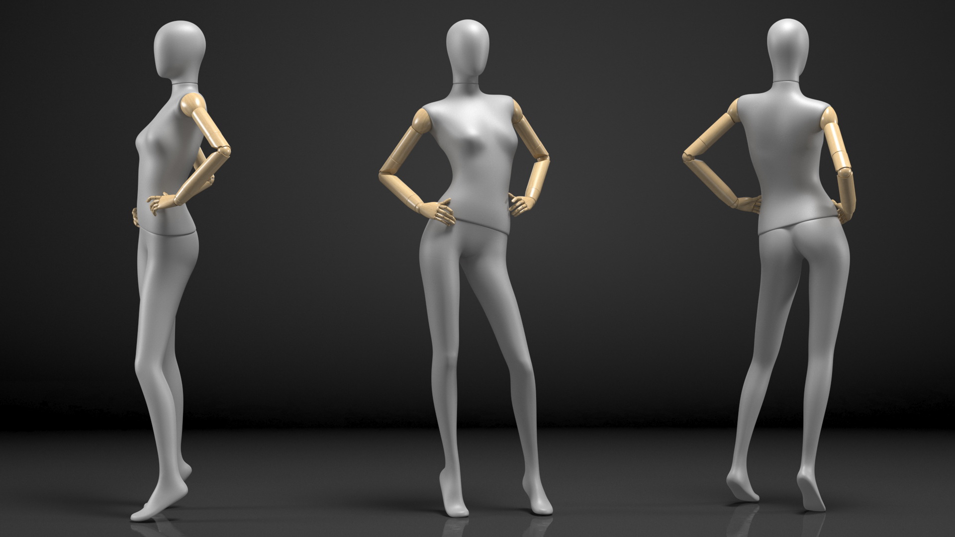 3D model Flexible Female Mannequin Standing Pose Satin Grey