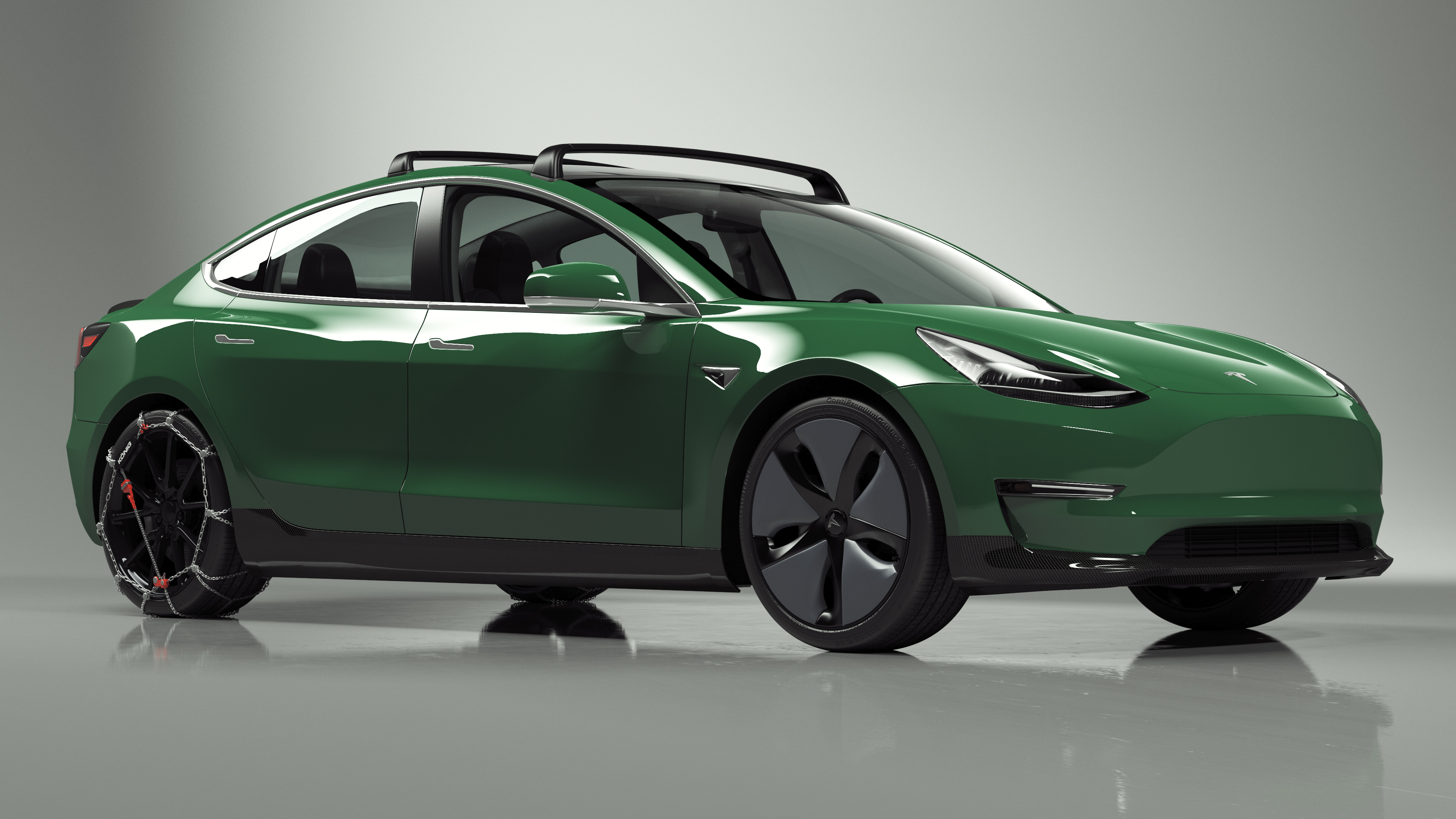 3D model Tesla Model 3 with Wheel and Roof Accessories