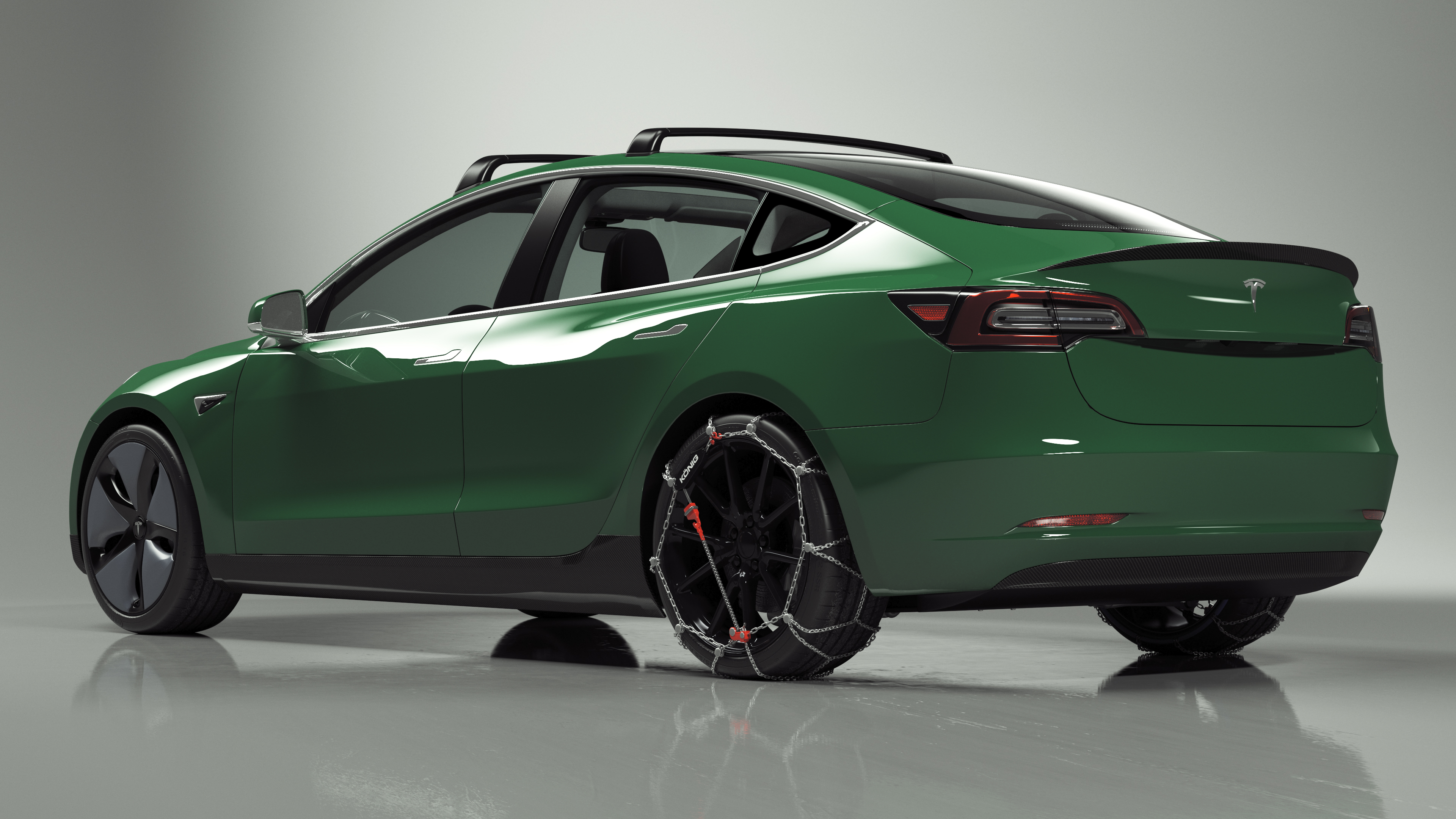 3D model Tesla Model 3 with Wheel and Roof Accessories