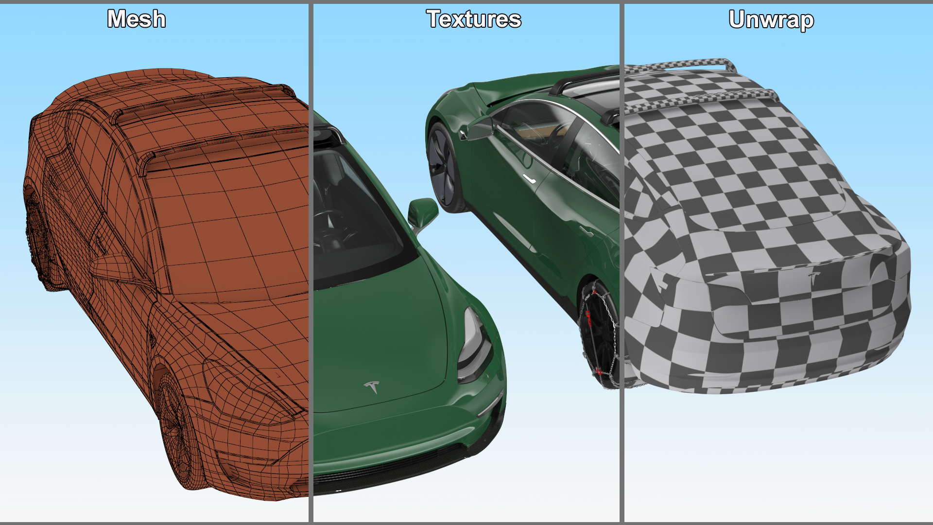 3D model Tesla Model 3 with Wheel and Roof Accessories