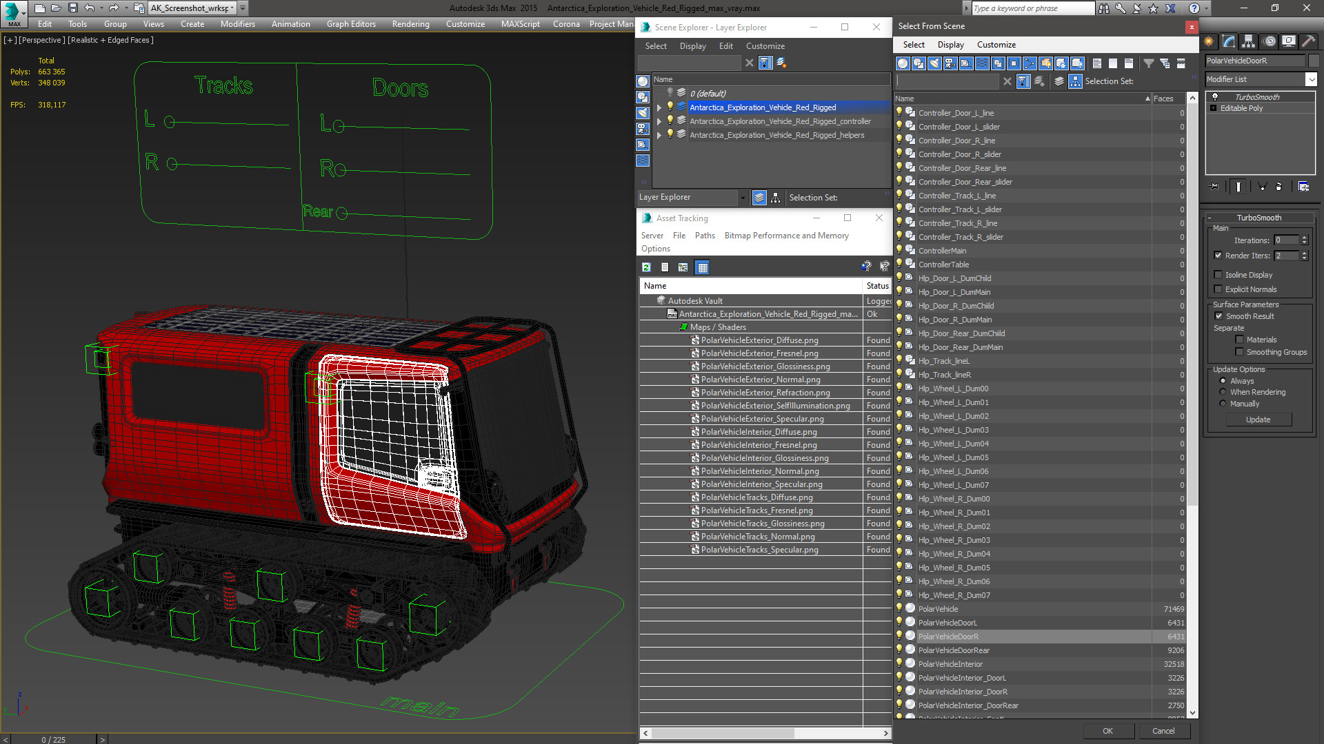 3D model Antarctica Exploration Vehicle Red Rigged for Maya